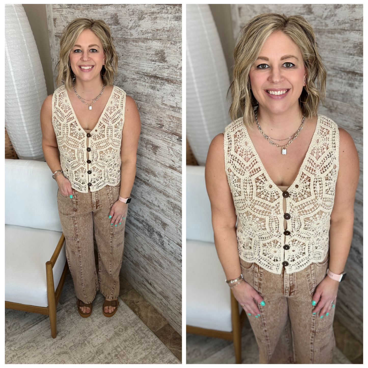Natural Floral Crochet Vest