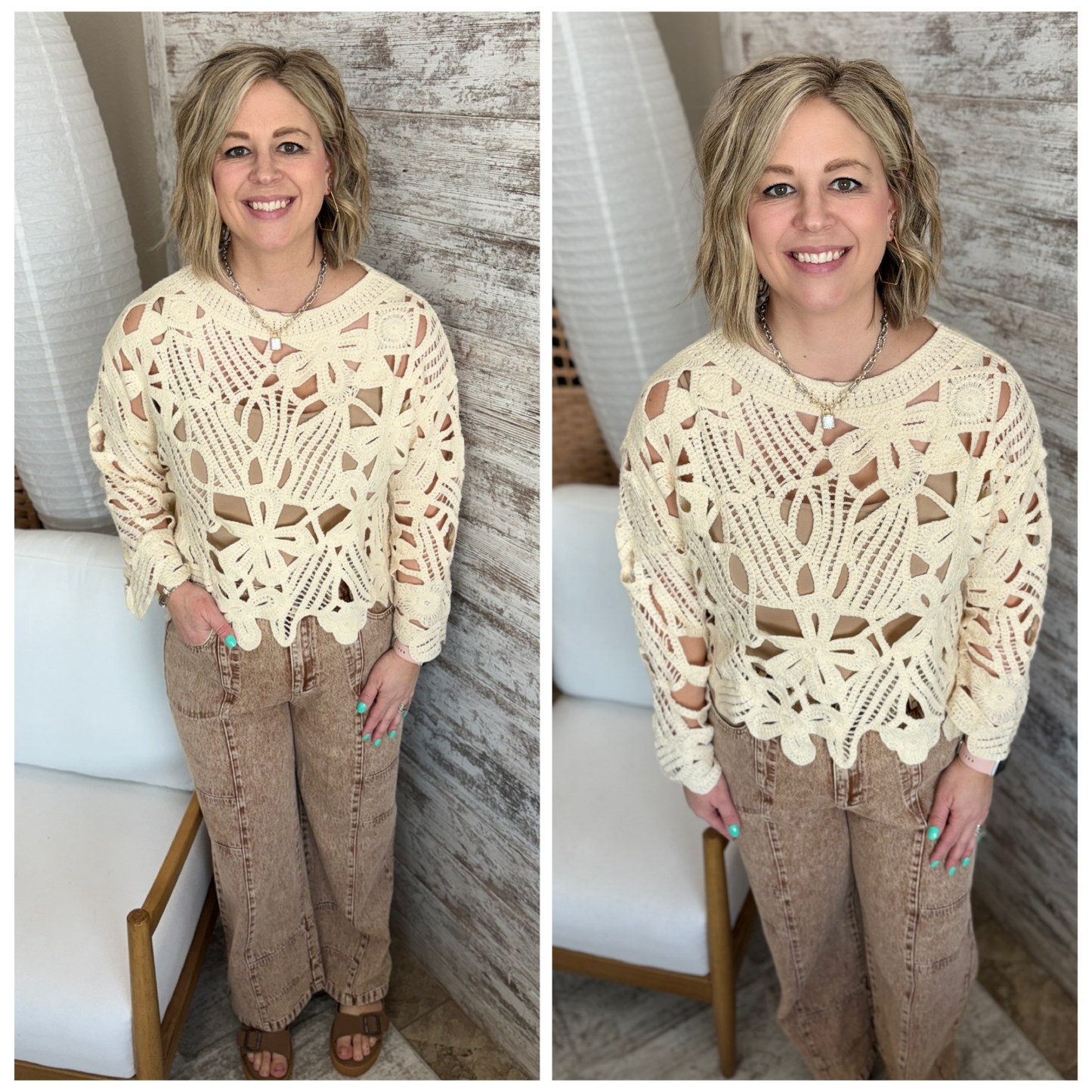 Ecru Open Crochet Top