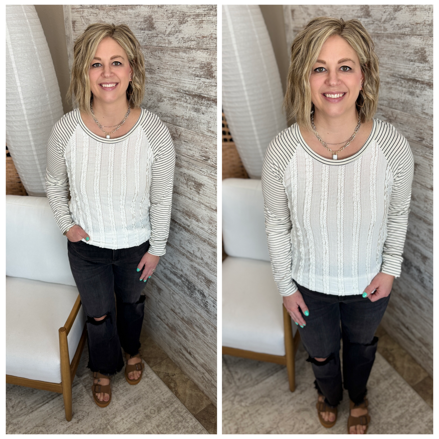 White/Black Textured Long Sleeve