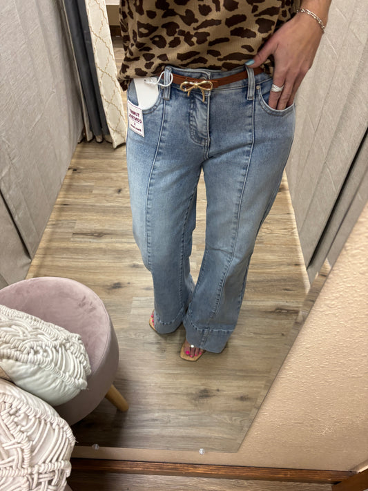 Risen Mid Rise Light Ankle Wide Flare Jeans~PW21090