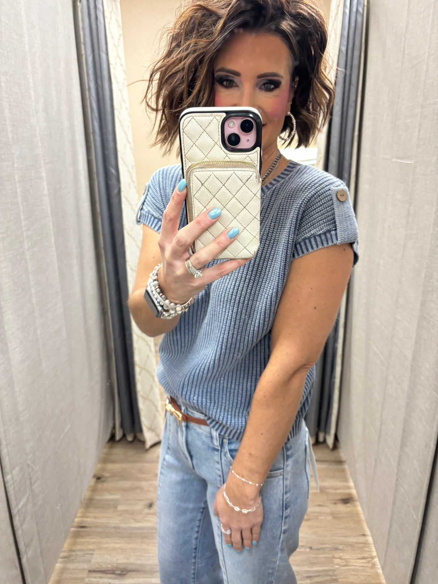 Indigo Acid Wash Button Sweater