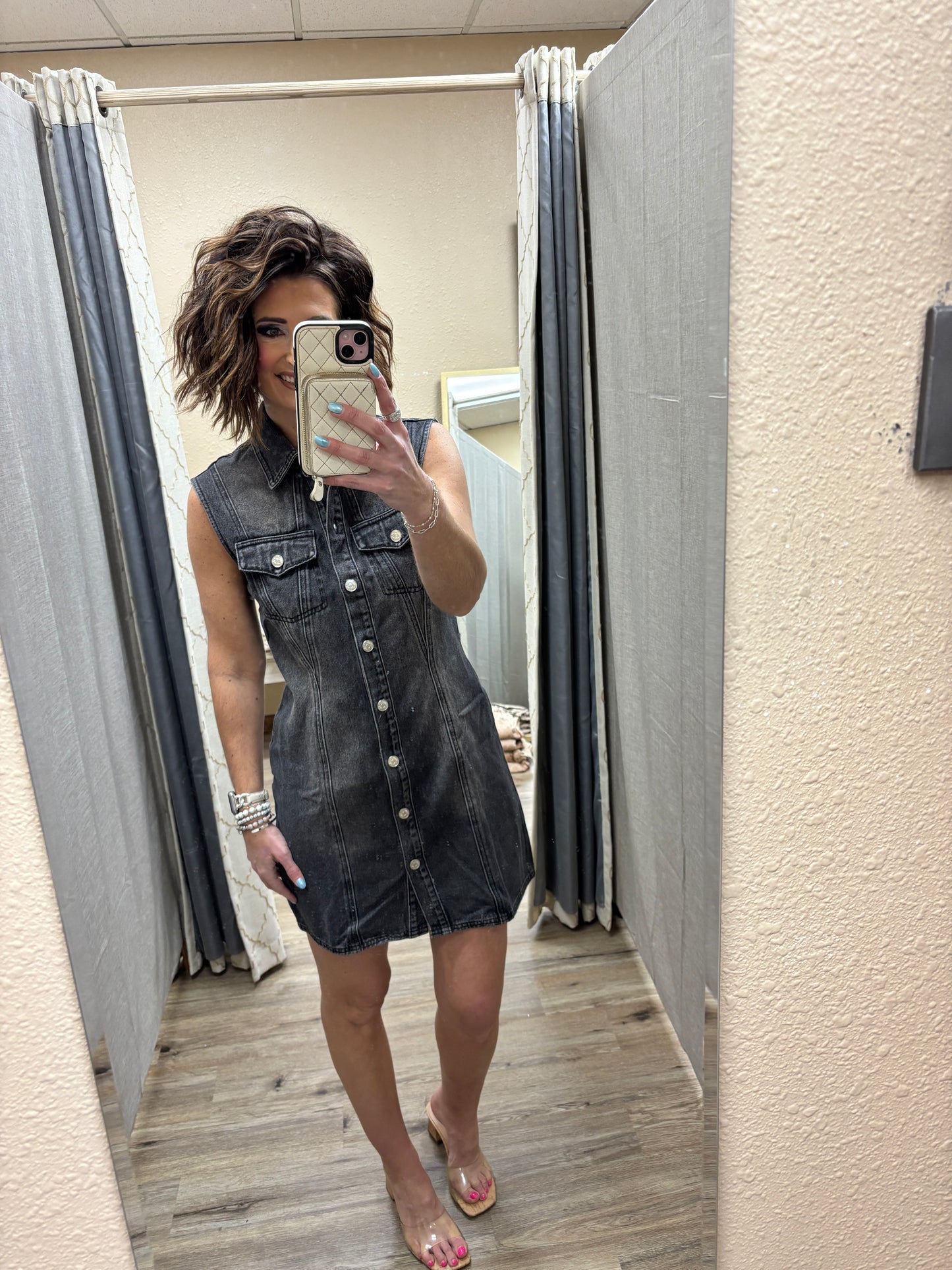 Washed Black Denim Button Down Dress