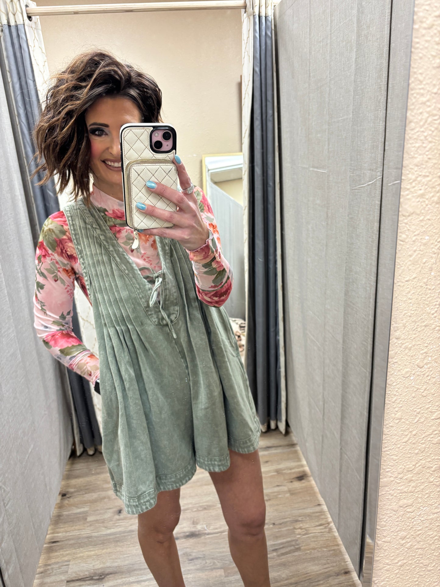 Vintage Olive Pleated Romper