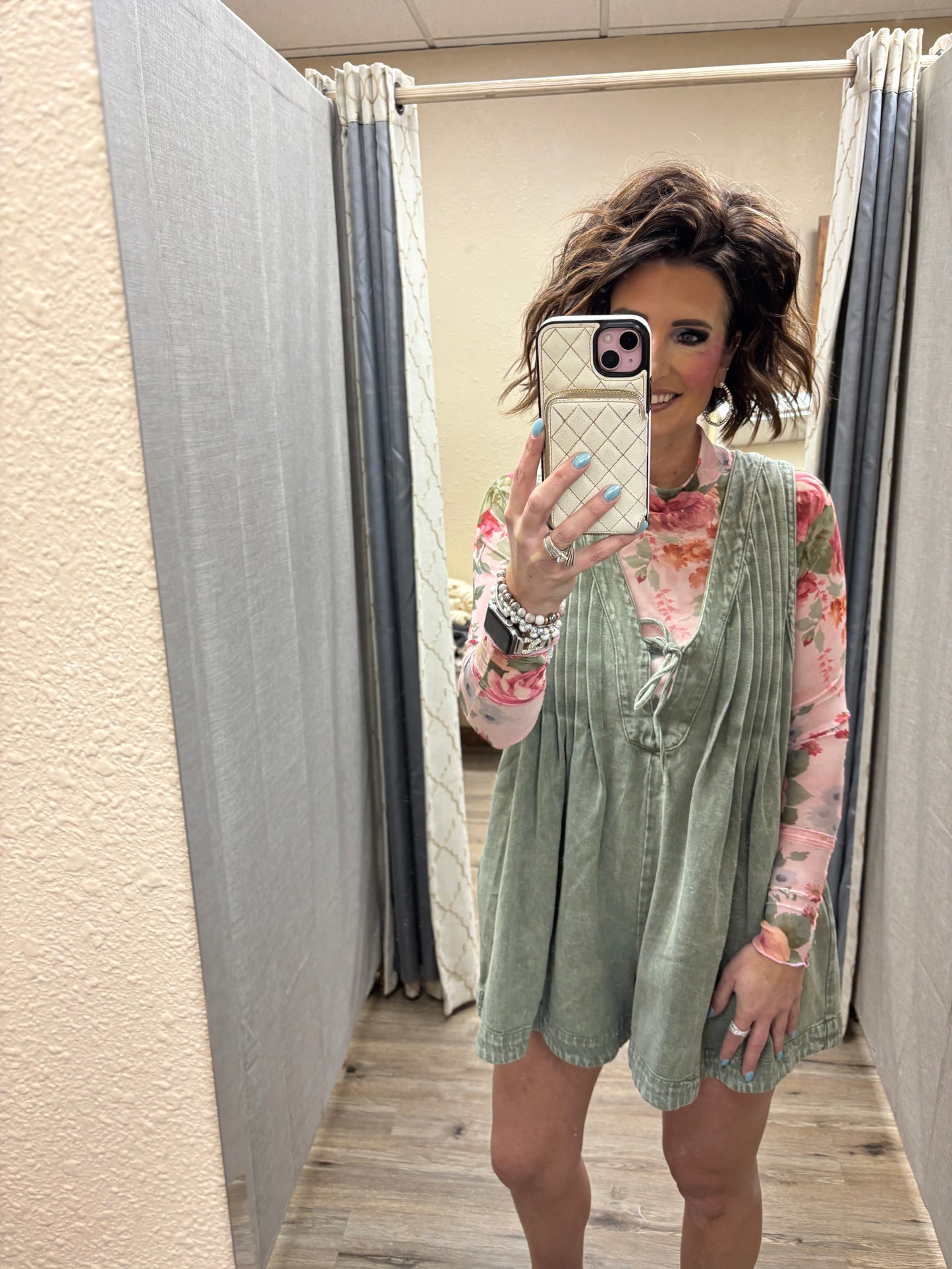 Vintage Olive Pleated Romper