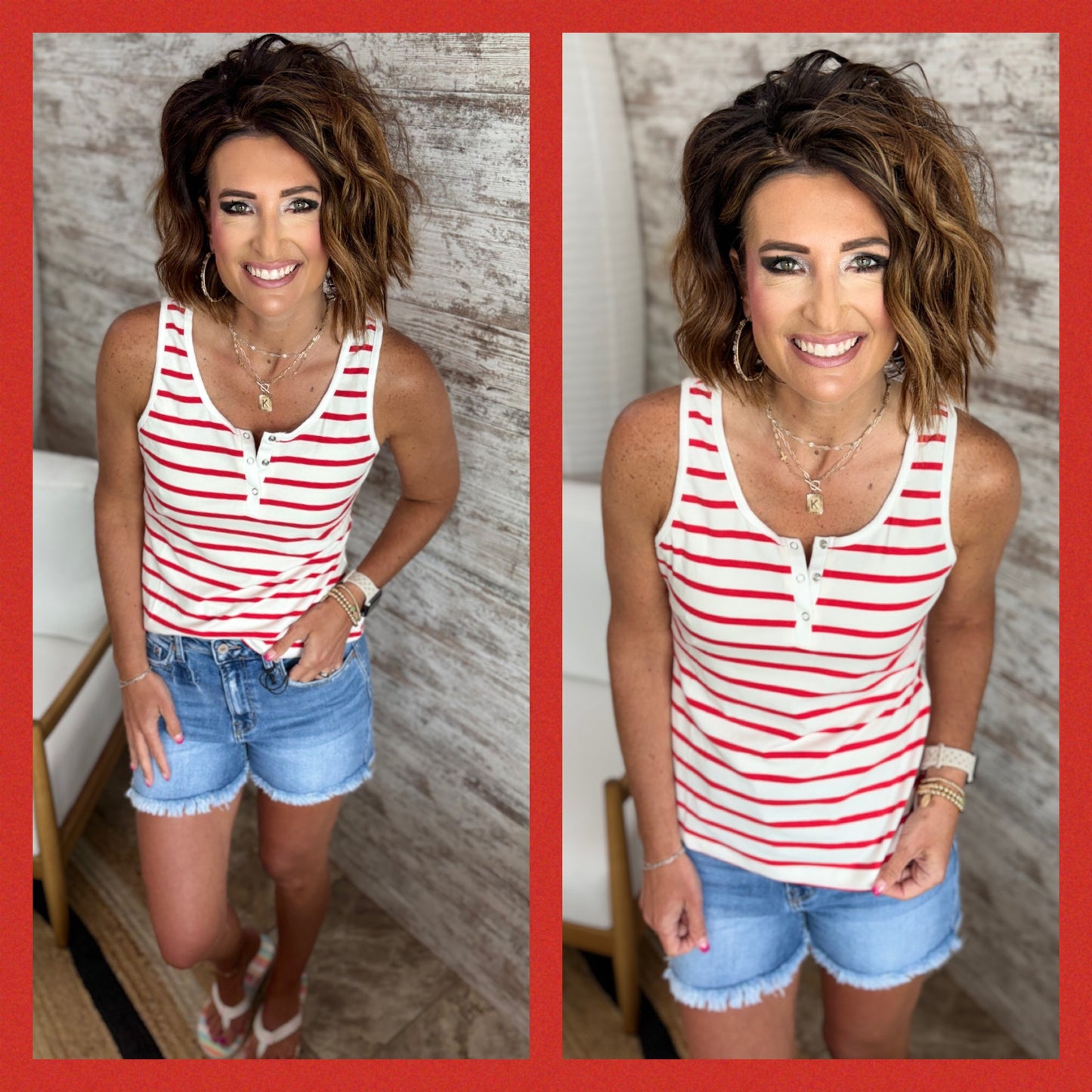 Henley Stripe Tank ~ 4 Colors