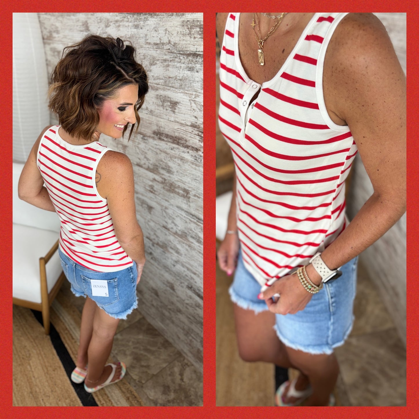 Henley Stripe Tank ~ 4 Colors