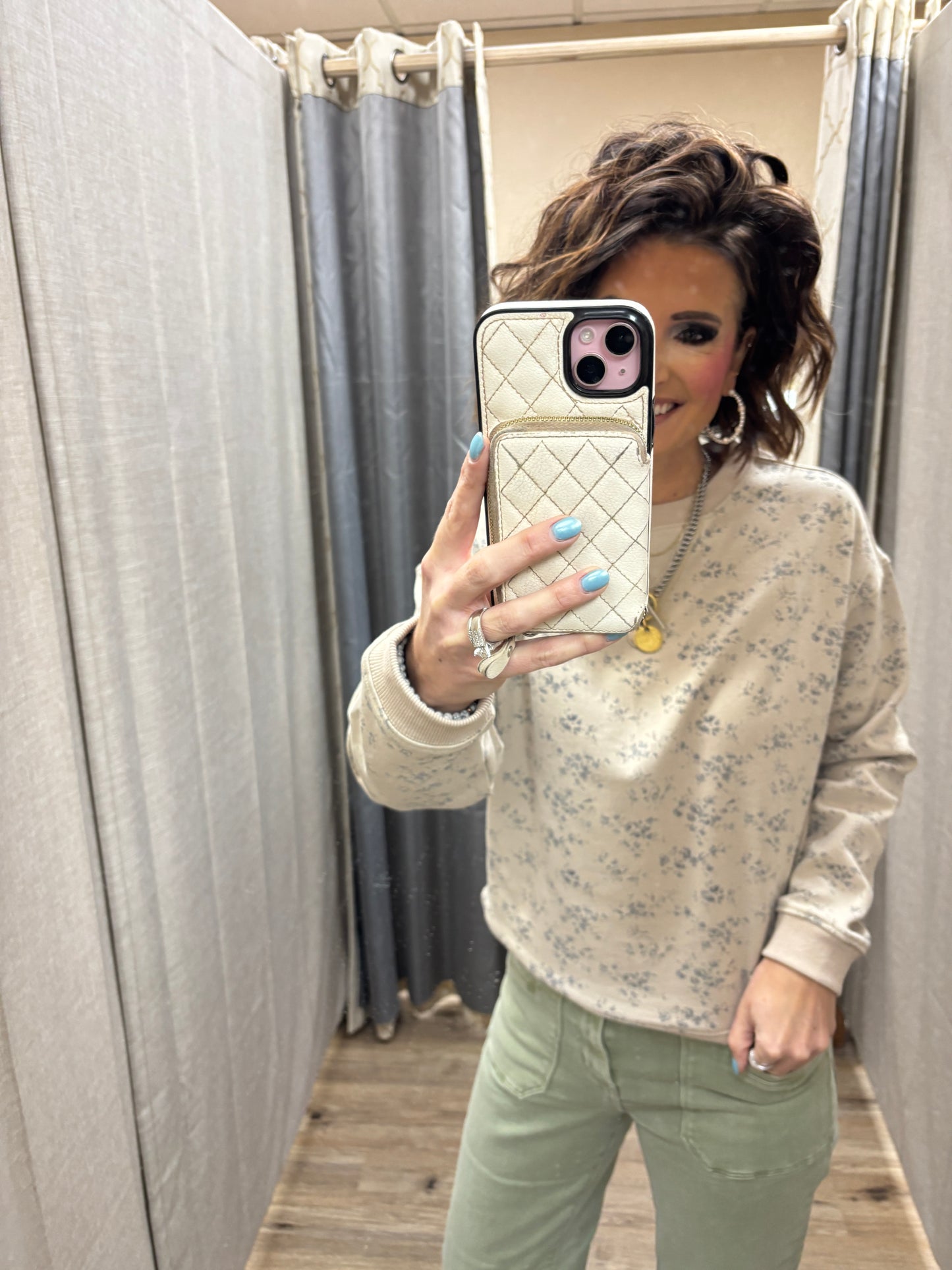 Oatmeal Ditsy Floral Crew Neck