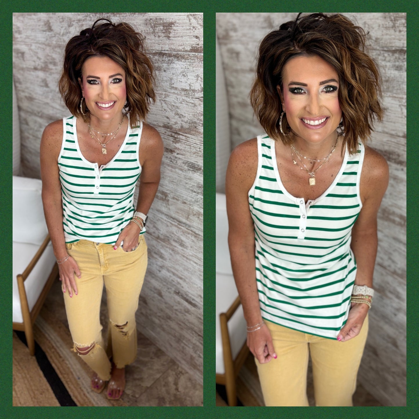 Henley Stripe Tank ~ 4 Colors