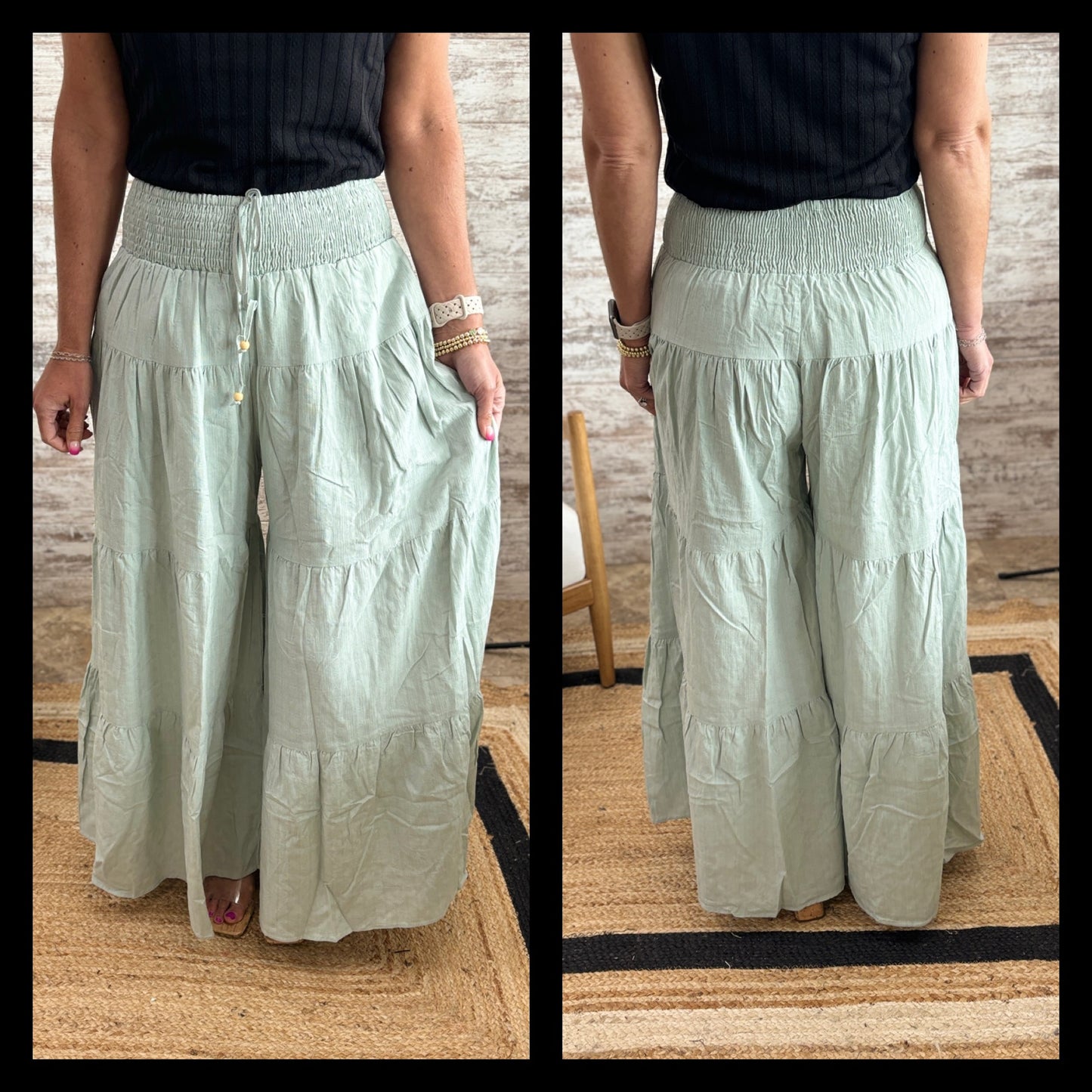 Seafoam Tiered Wide Leg Pants