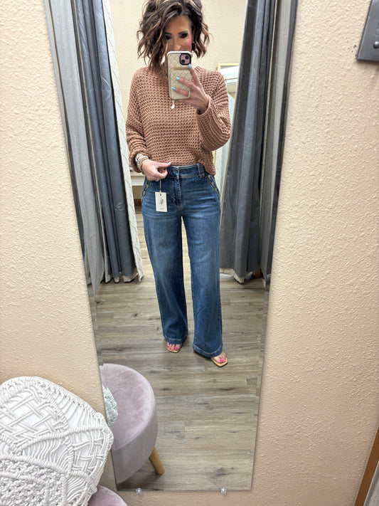 Kancan High Rise Wide Leg Pant with Buttons KC2163D