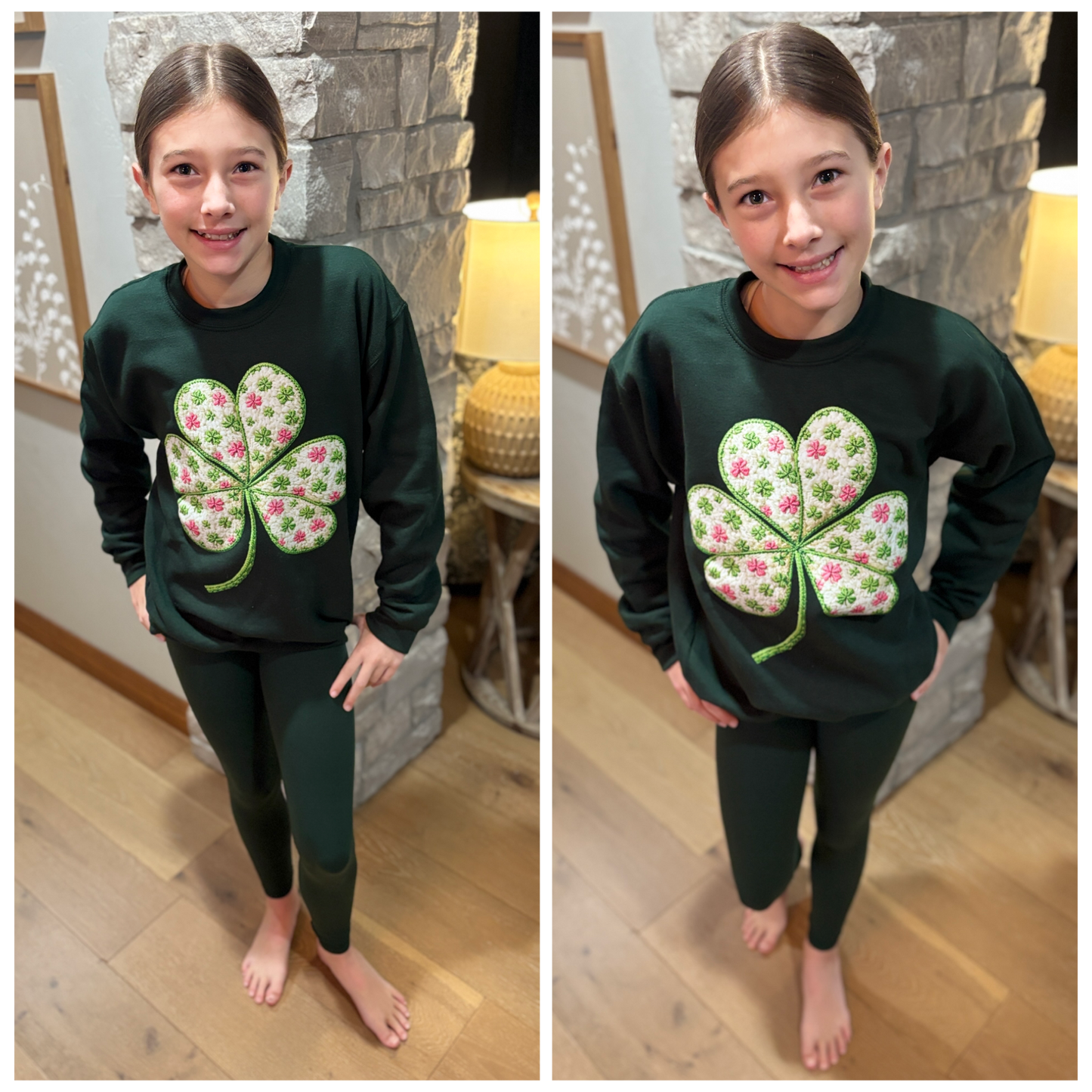 Faux Yarn Shamrock Youth/Adult Gildan Forest Crew * On Sale*