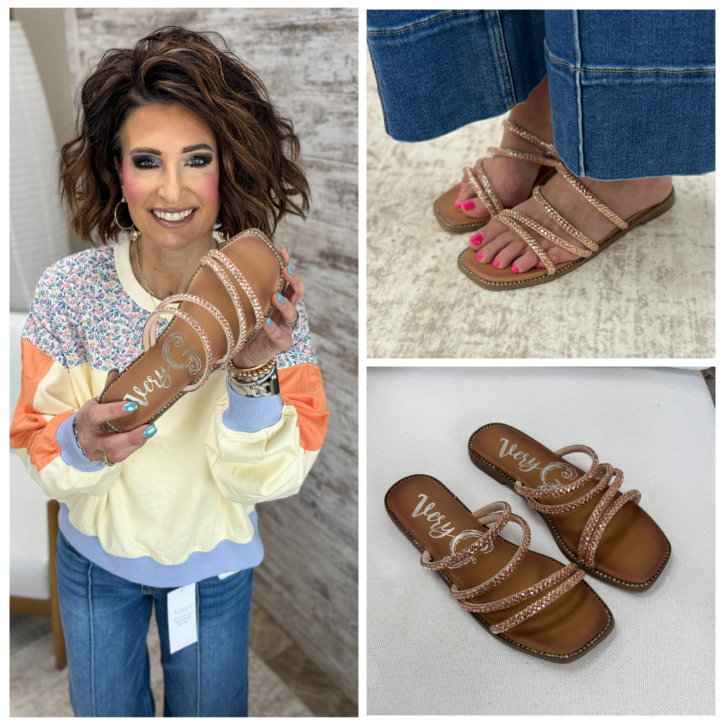 Very G Elandra Rose Gold Rhinestone Sandal