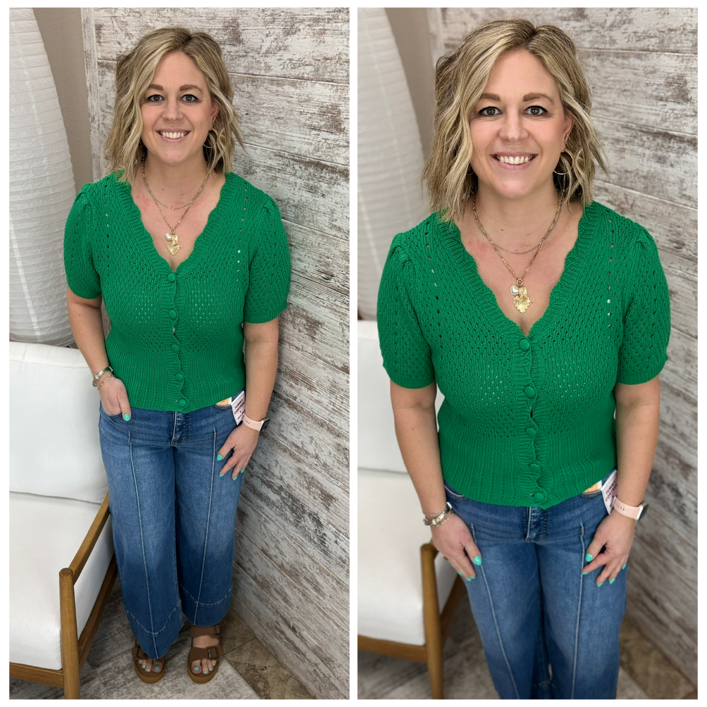 Kelly Green V Neck Button Cardigan
