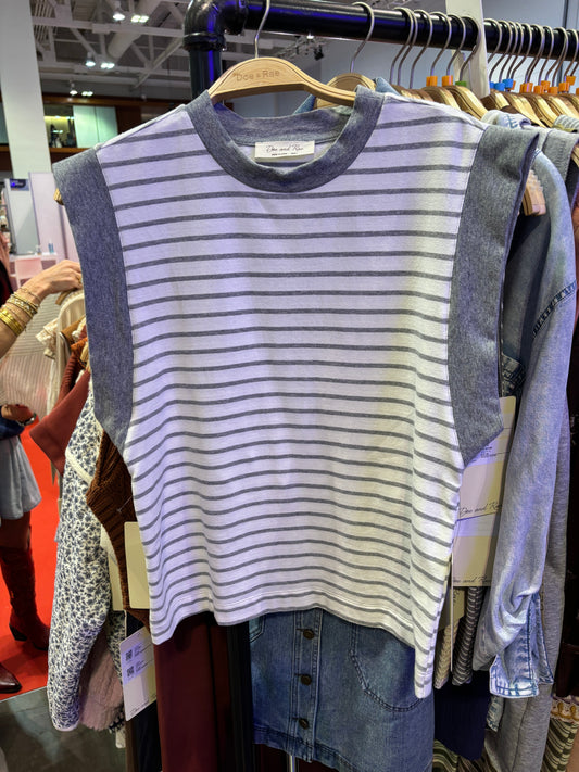 H Grey Striped French Terry Crew