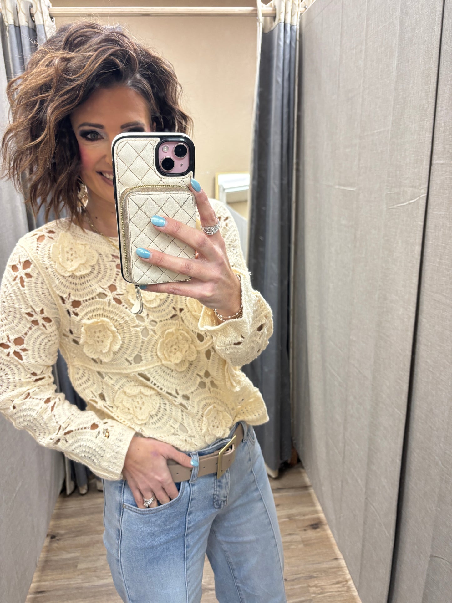 Natural Floral Crochet Top