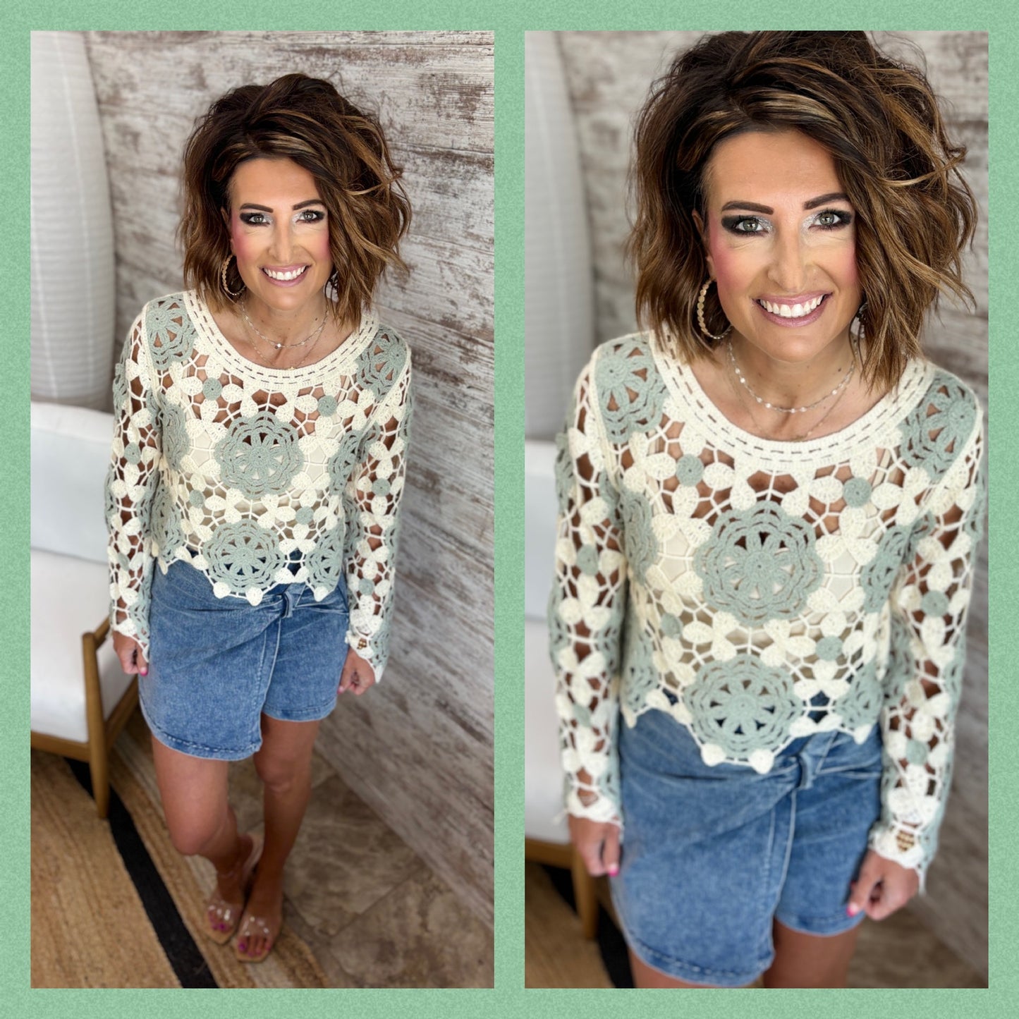 Cream Crochet Sweater with Bell Sleeve