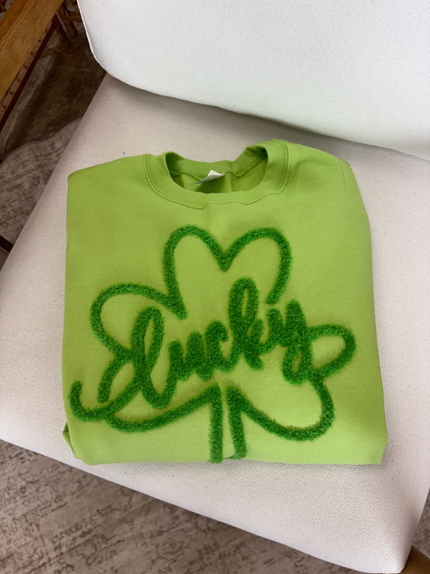 Lucky Fluffy Chenille Shamrock Patch Crew **RESTOCKED**