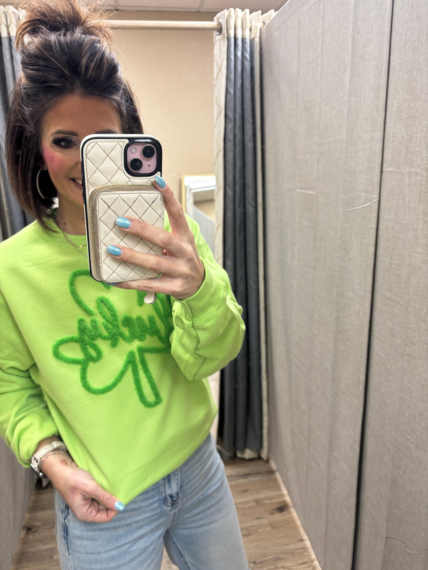 Lucky Fluffy Chenille Shamrock Patch Crew **RESTOCKED**