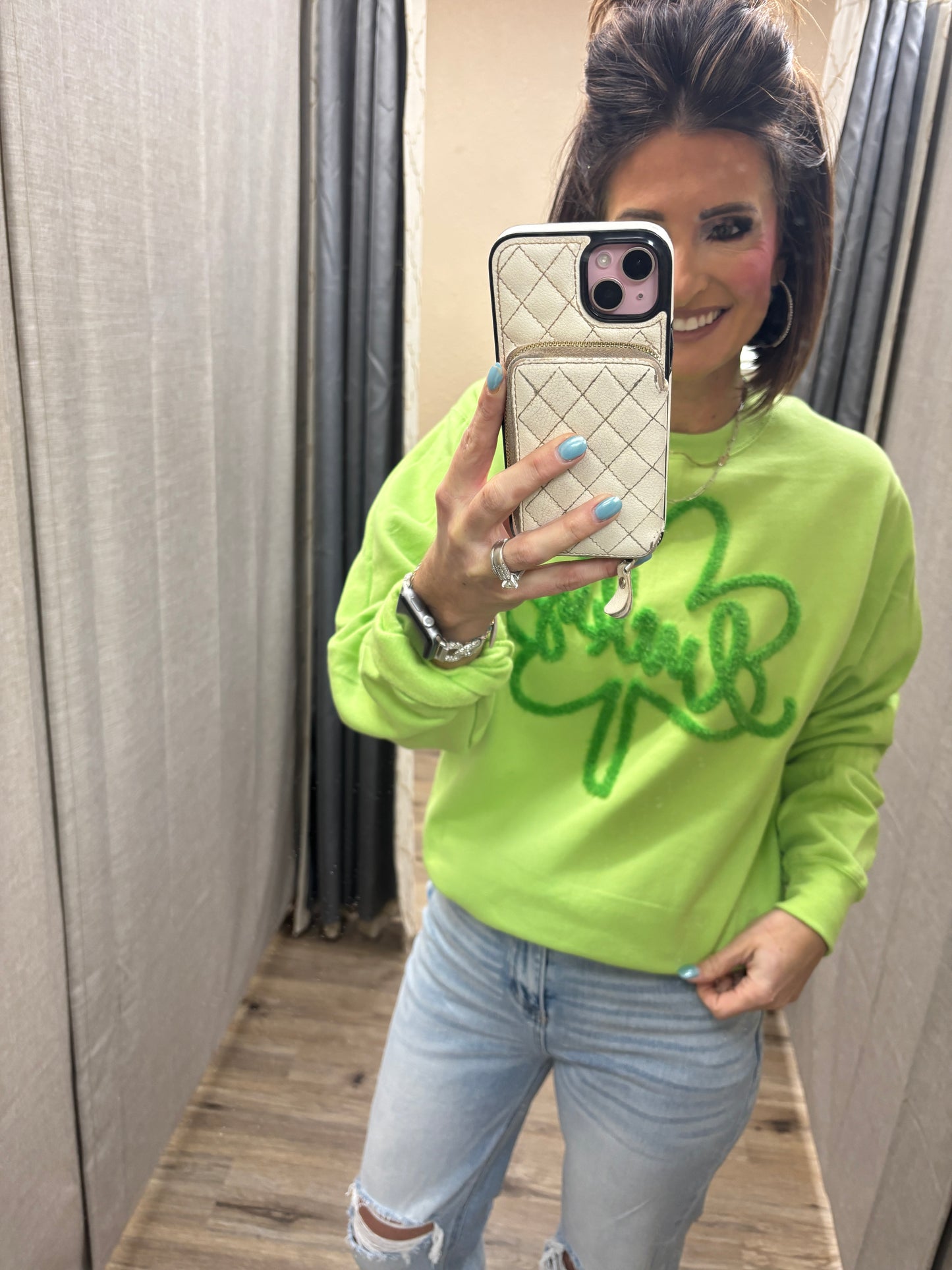 Lucky Fluffy Chenille Shamrock Patch Crew **RESTOCKED**