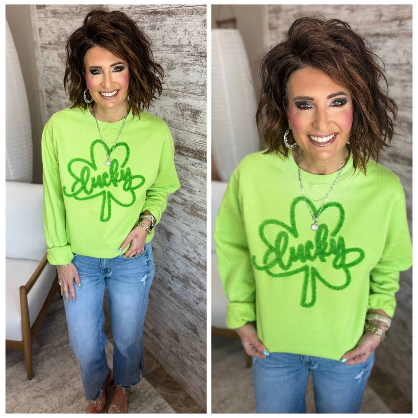 Lucky Fluffy Chenille Shamrock Patch Crew **RESTOCKED**