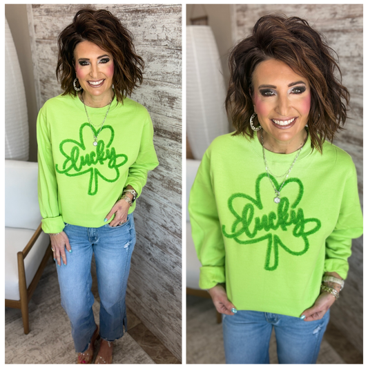 Lucky Fluffy Chenille Shamrock Patch Crew **RESTOCKED**