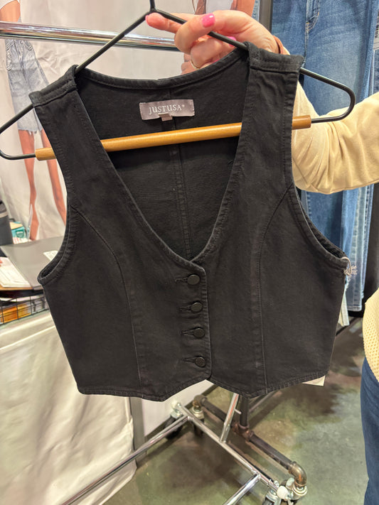 Classic Black Denim Vest
