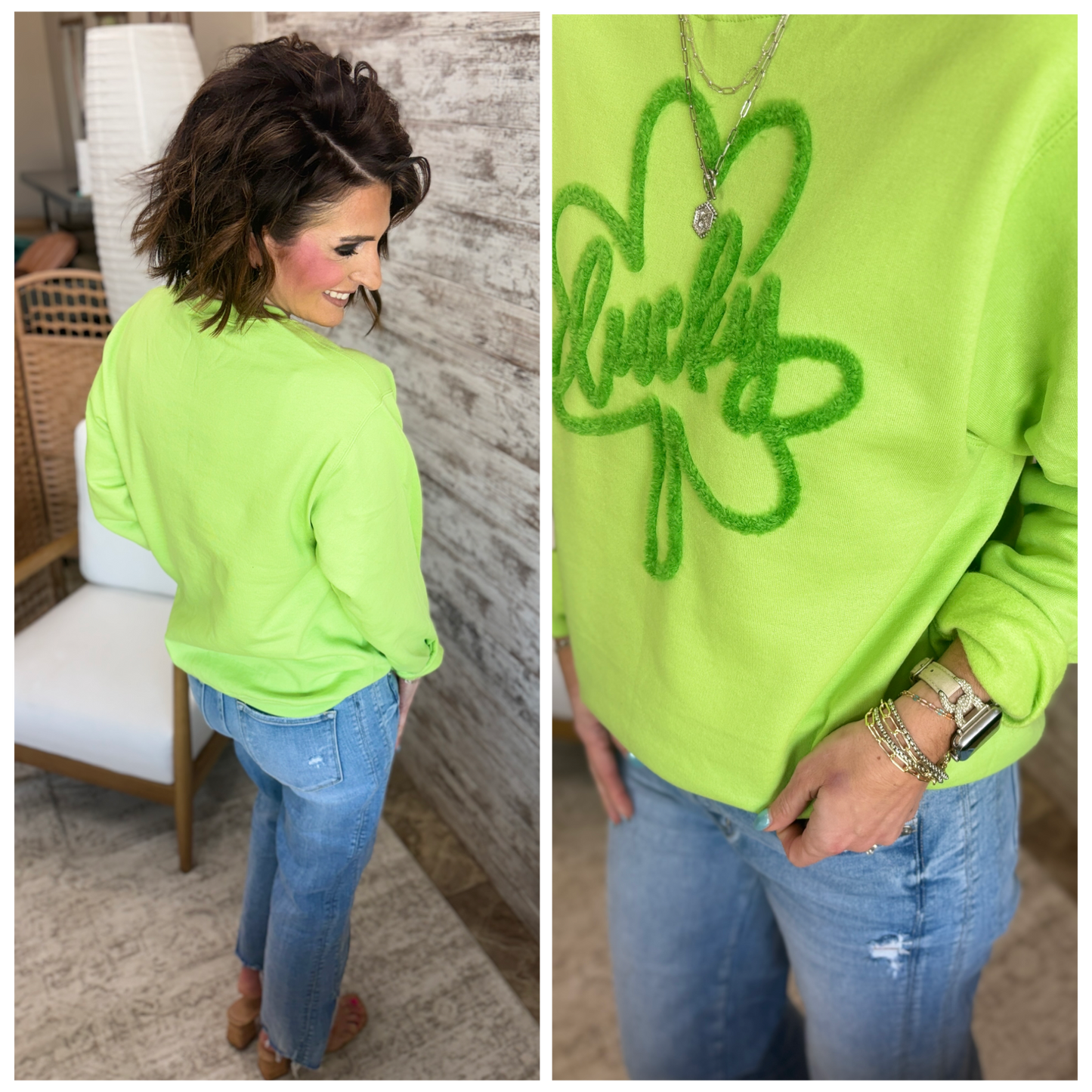 Lucky Fluffy Chenille Shamrock Patch Crew **RESTOCKED**
