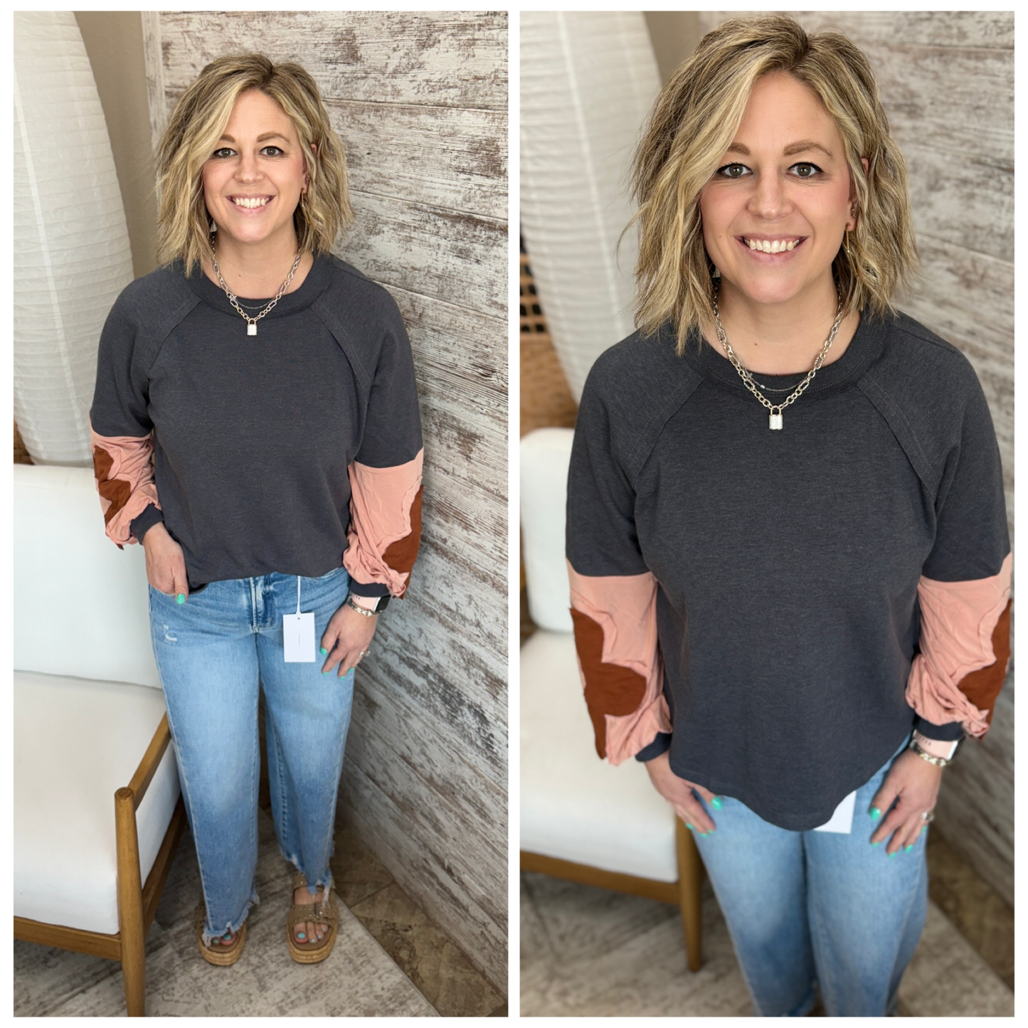 Charcoal Floral Patchwork Knit Top