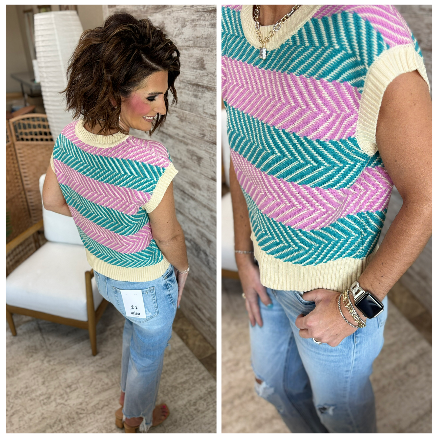 Orchid/Teal Chevron Boxy Sweater Top
