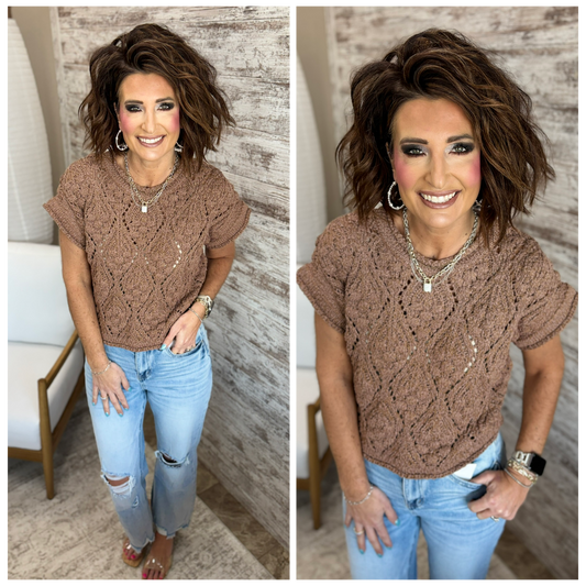Mocha Short Sleeve Pullover Sweater **RESTOCKED**