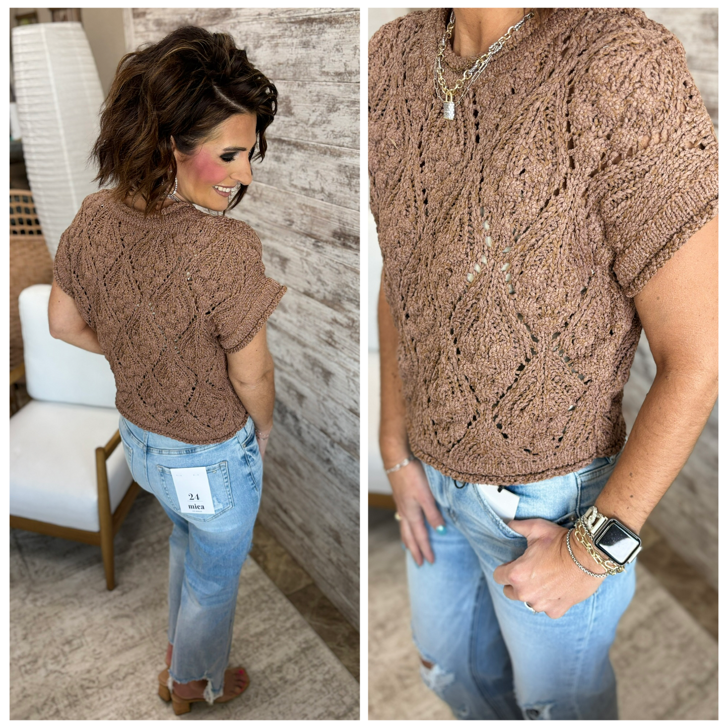 Mocha Short Sleeve Pullover Sweater **RESTOCKED**