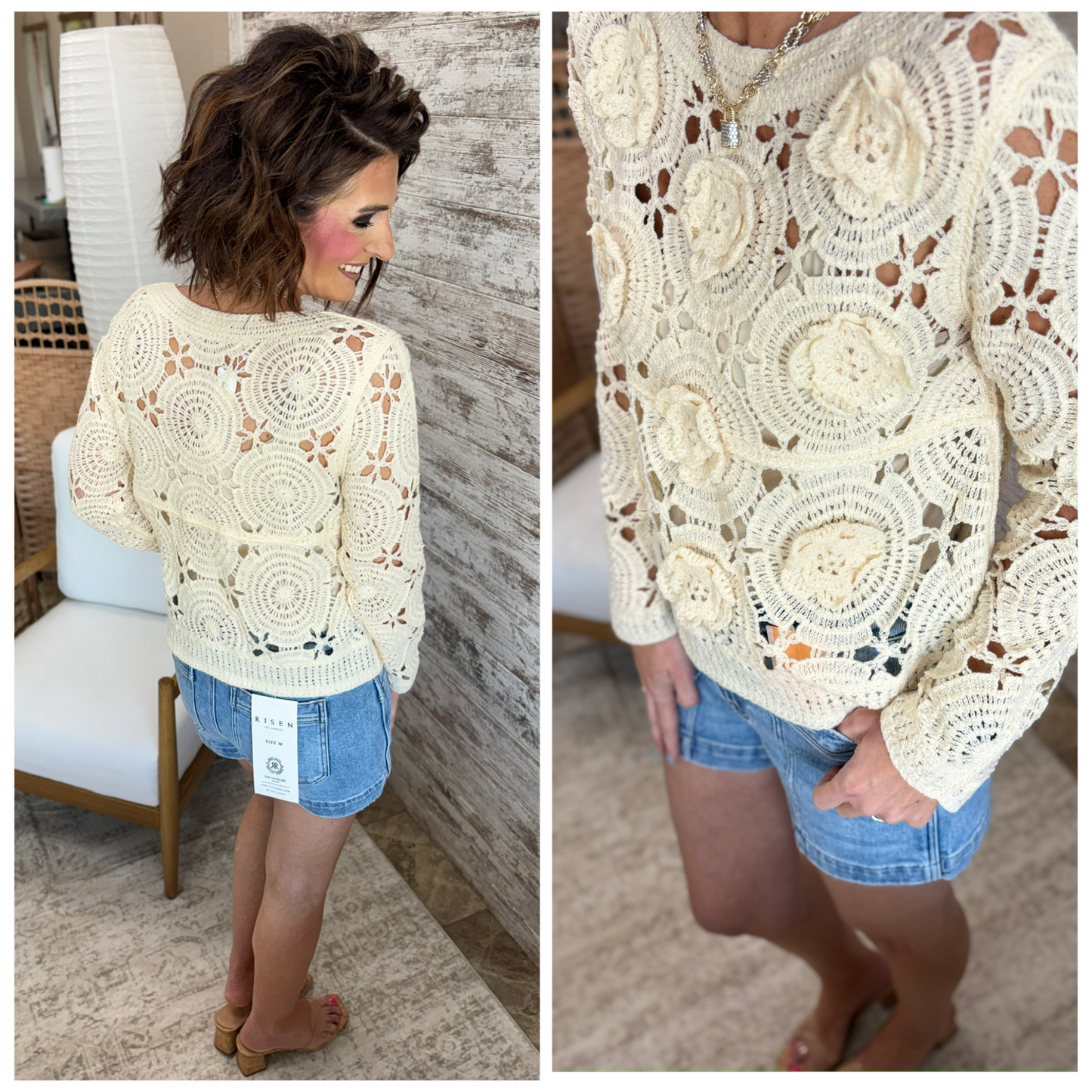 Natural Floral Crochet Top