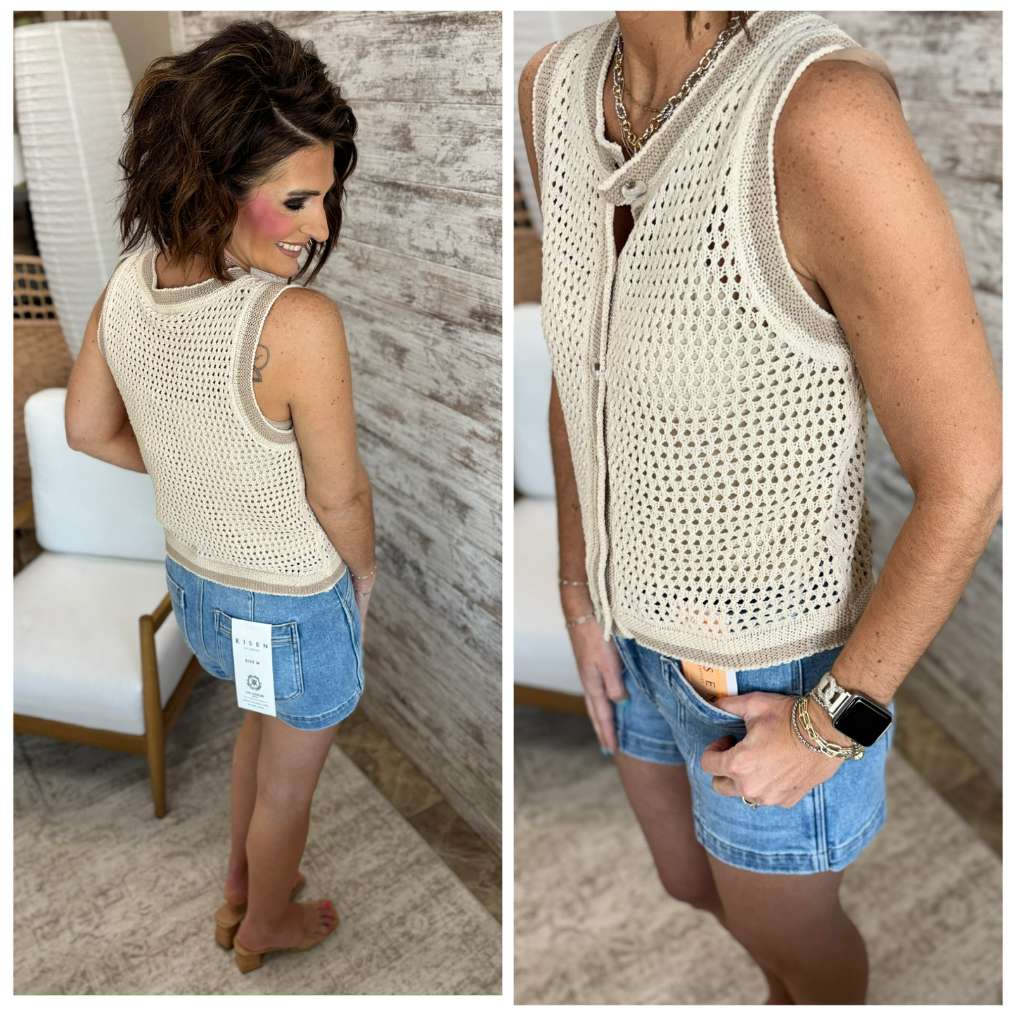 Taupe Open Knit Cardigan Tank