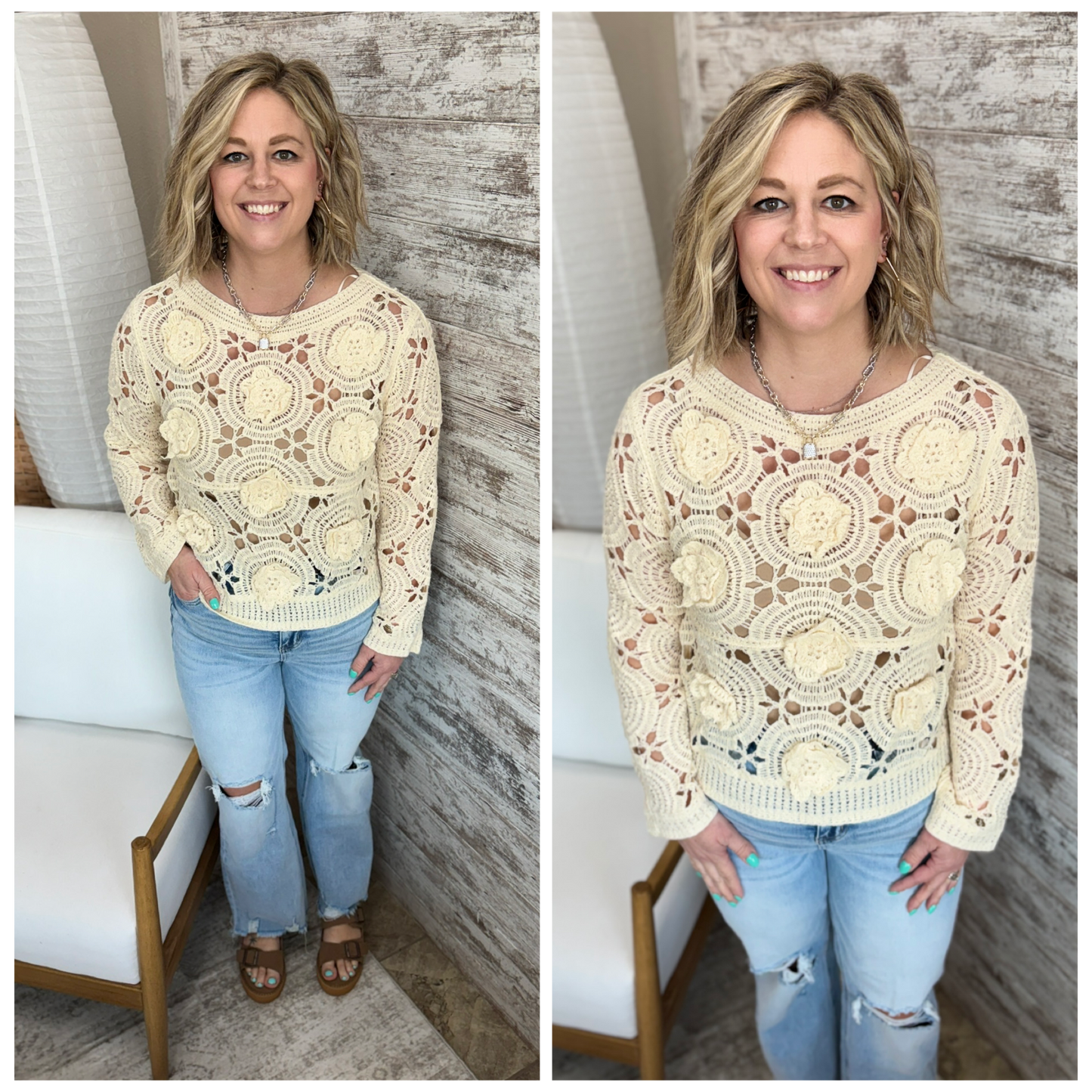 Natural Floral Crochet Top