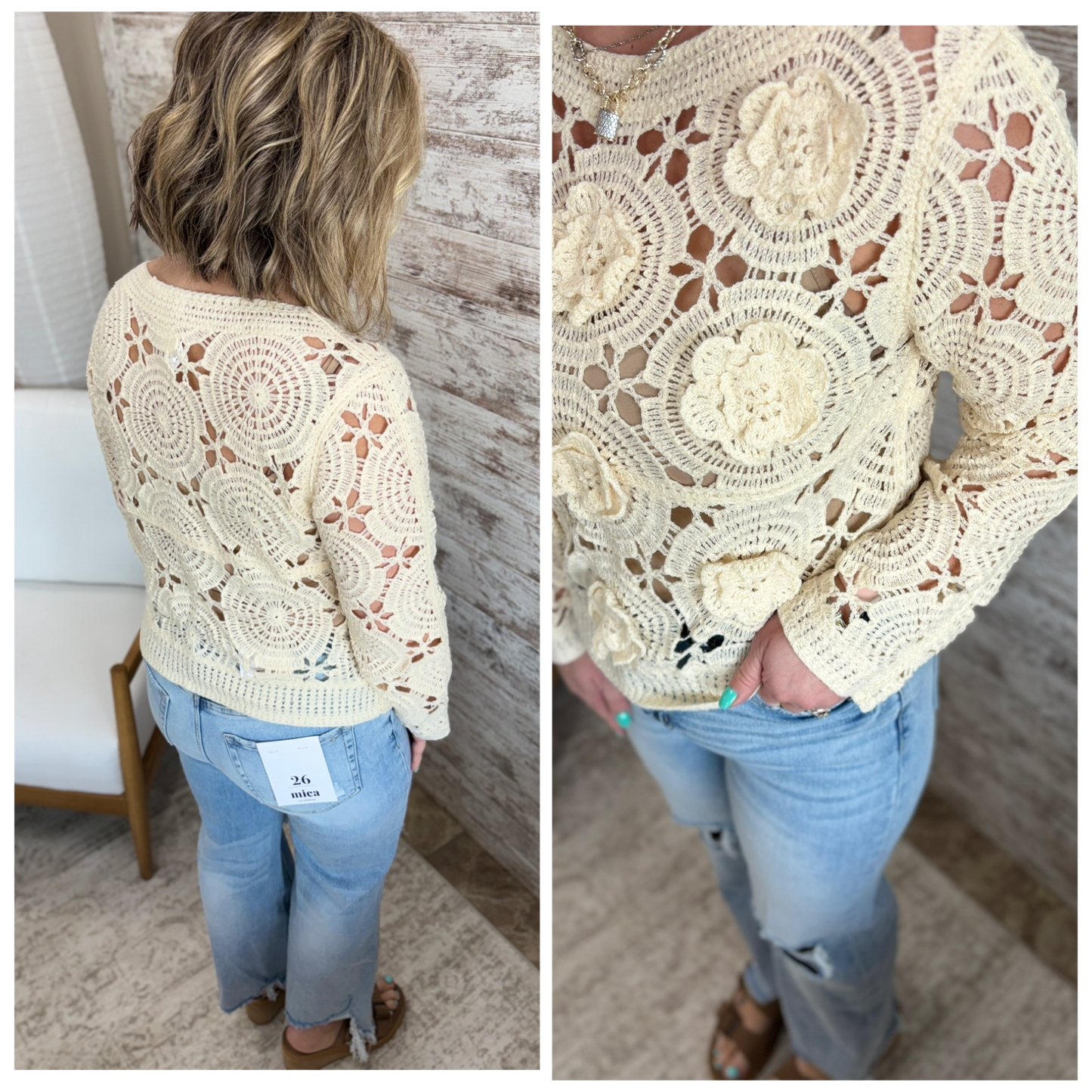 Natural Floral Crochet Top