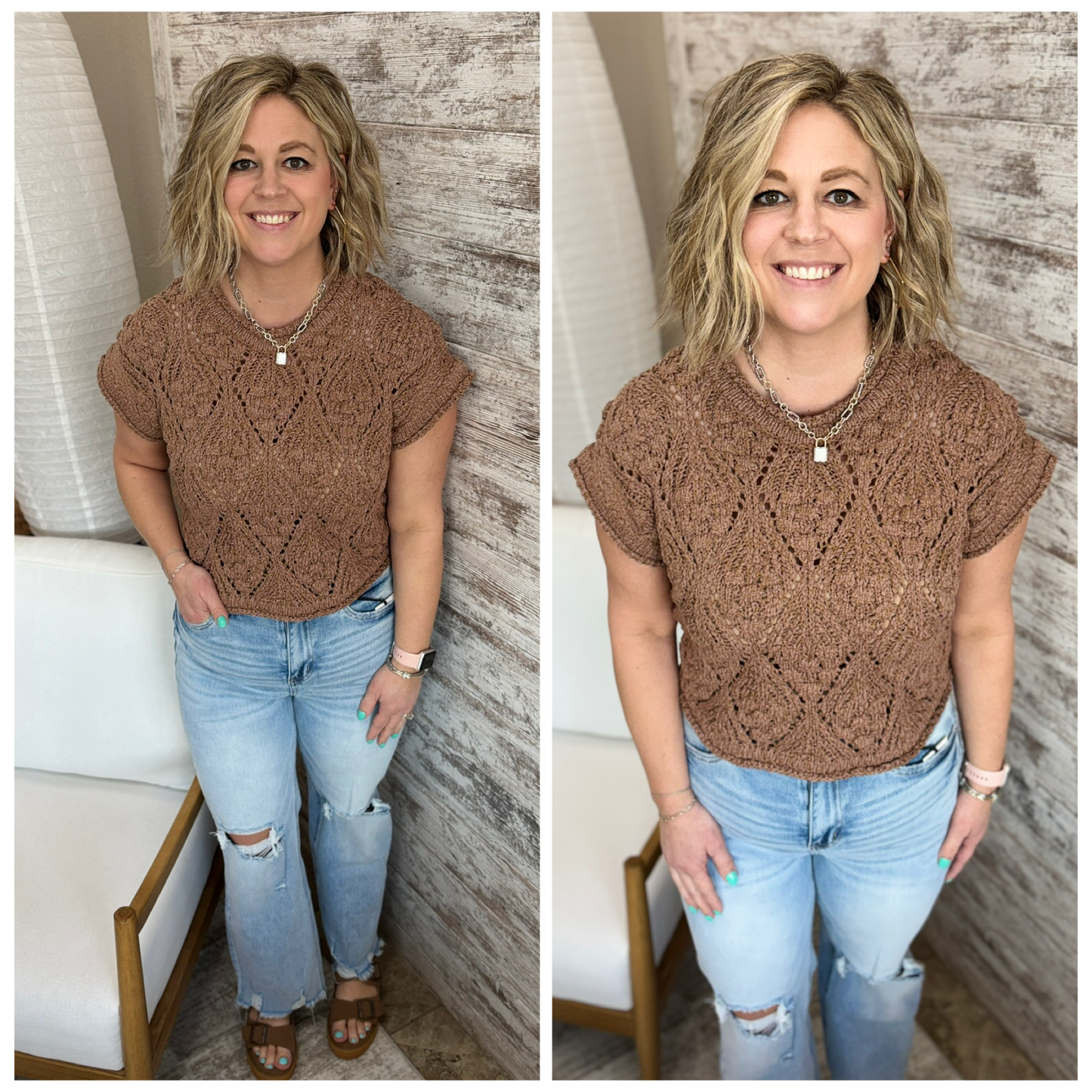 Mocha Short Sleeve Pullover Sweater **RESTOCKED**