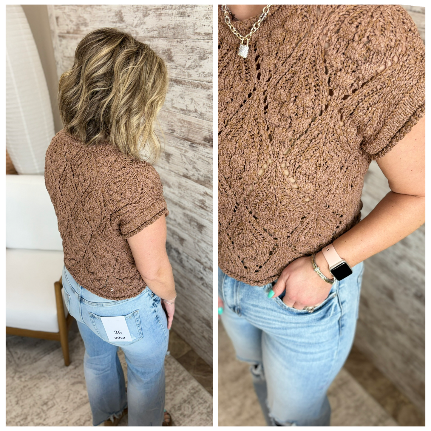 Mocha Short Sleeve Pullover Sweater **RESTOCKED**