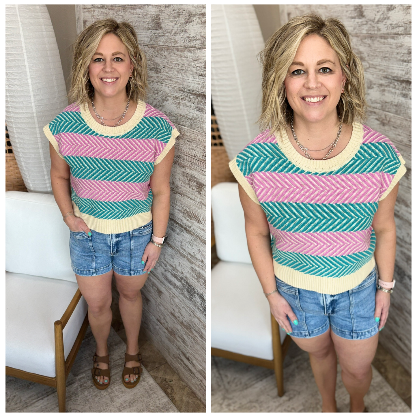 Orchid/Teal Chevron Boxy Sweater Top