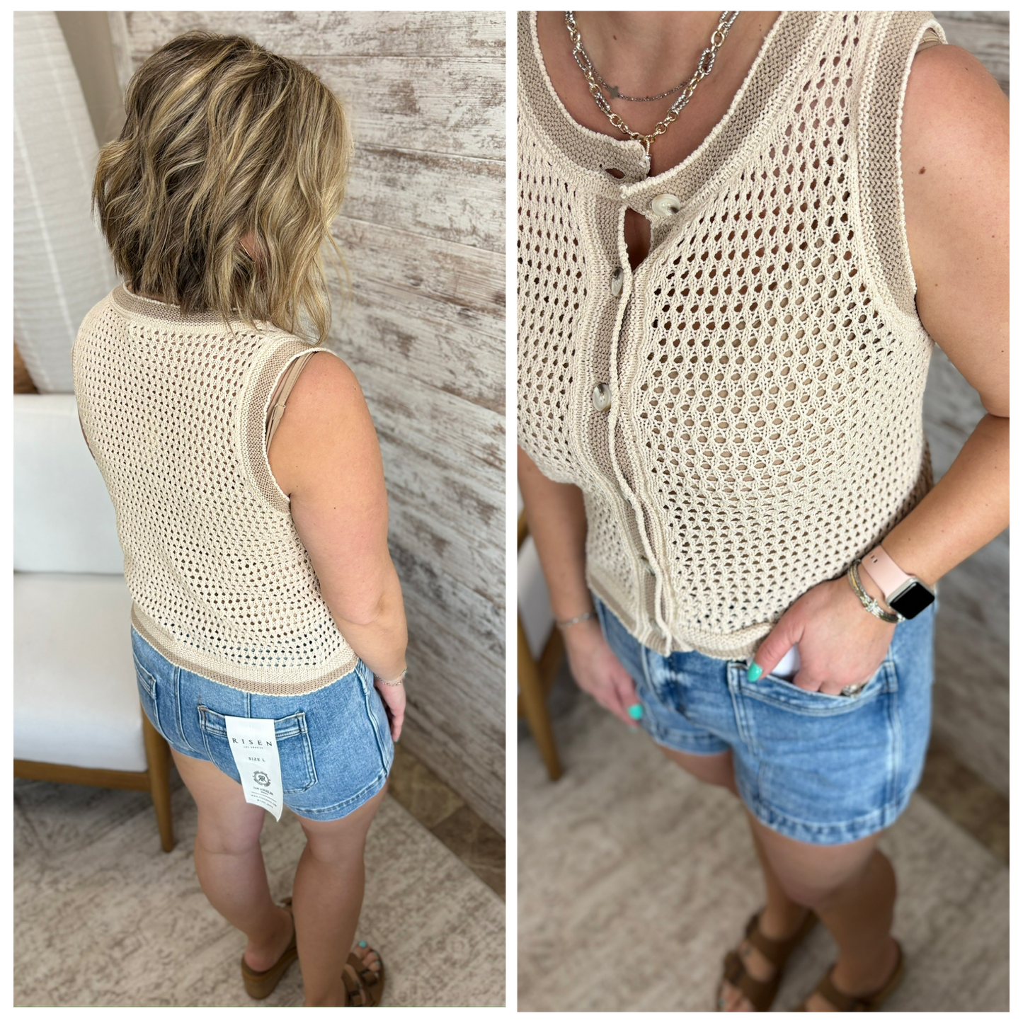 Taupe Open Knit Cardigan Tank