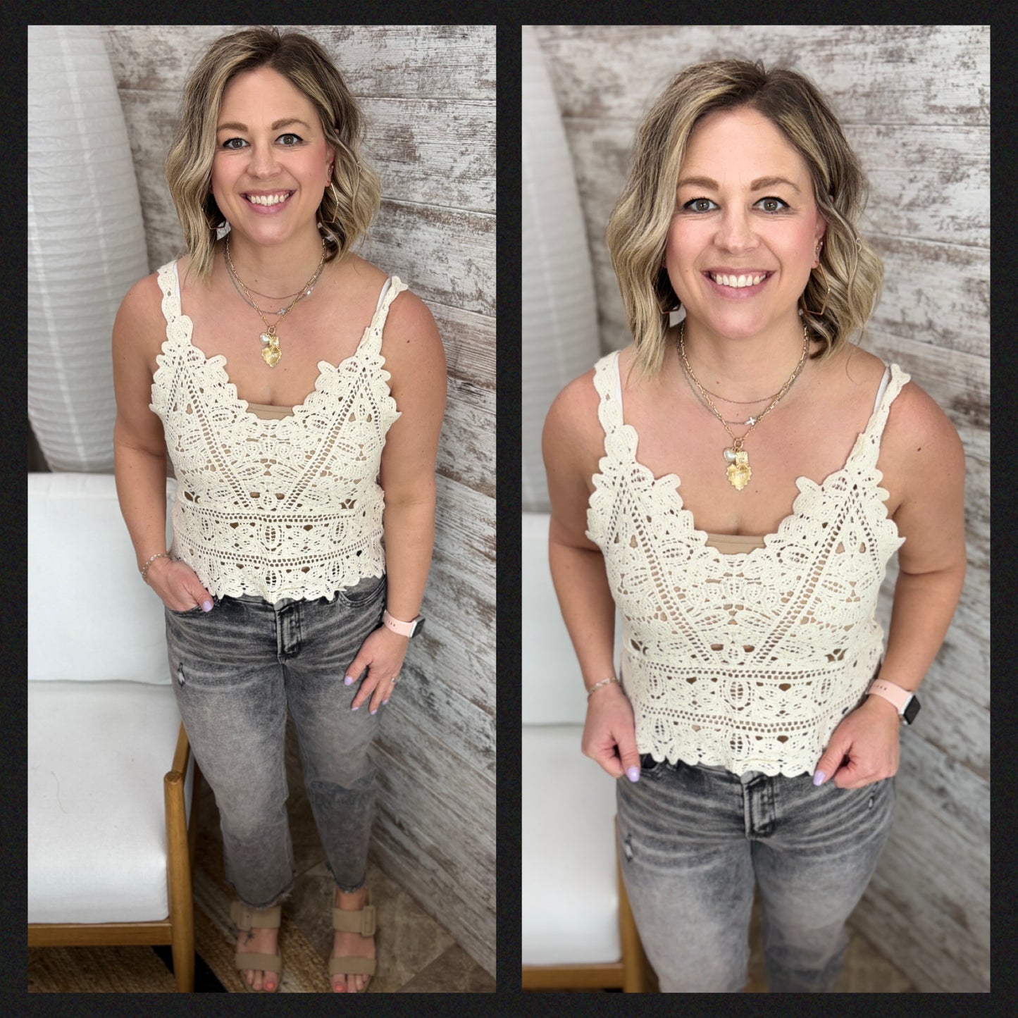 Crochet V Neck Cami Top ~2 Colors