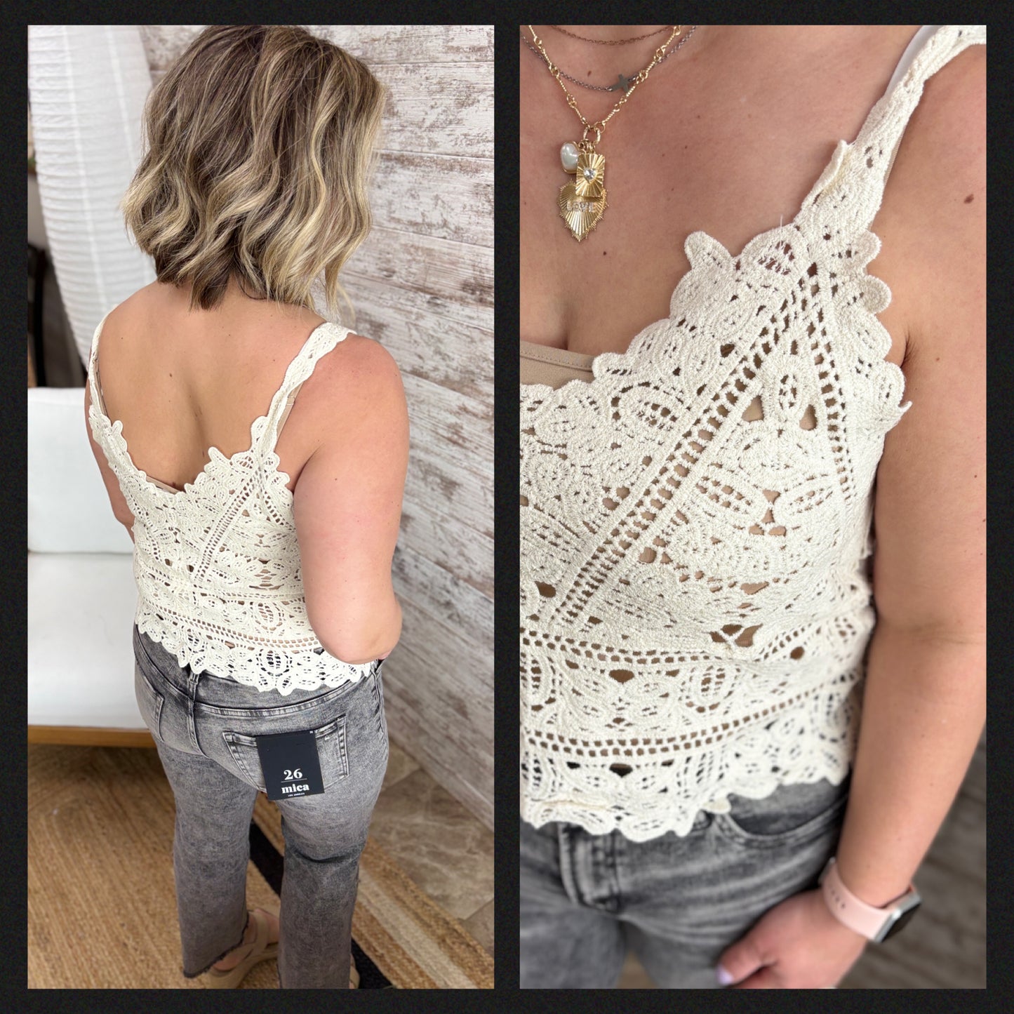 Crochet V Neck Cami Top ~2 Colors