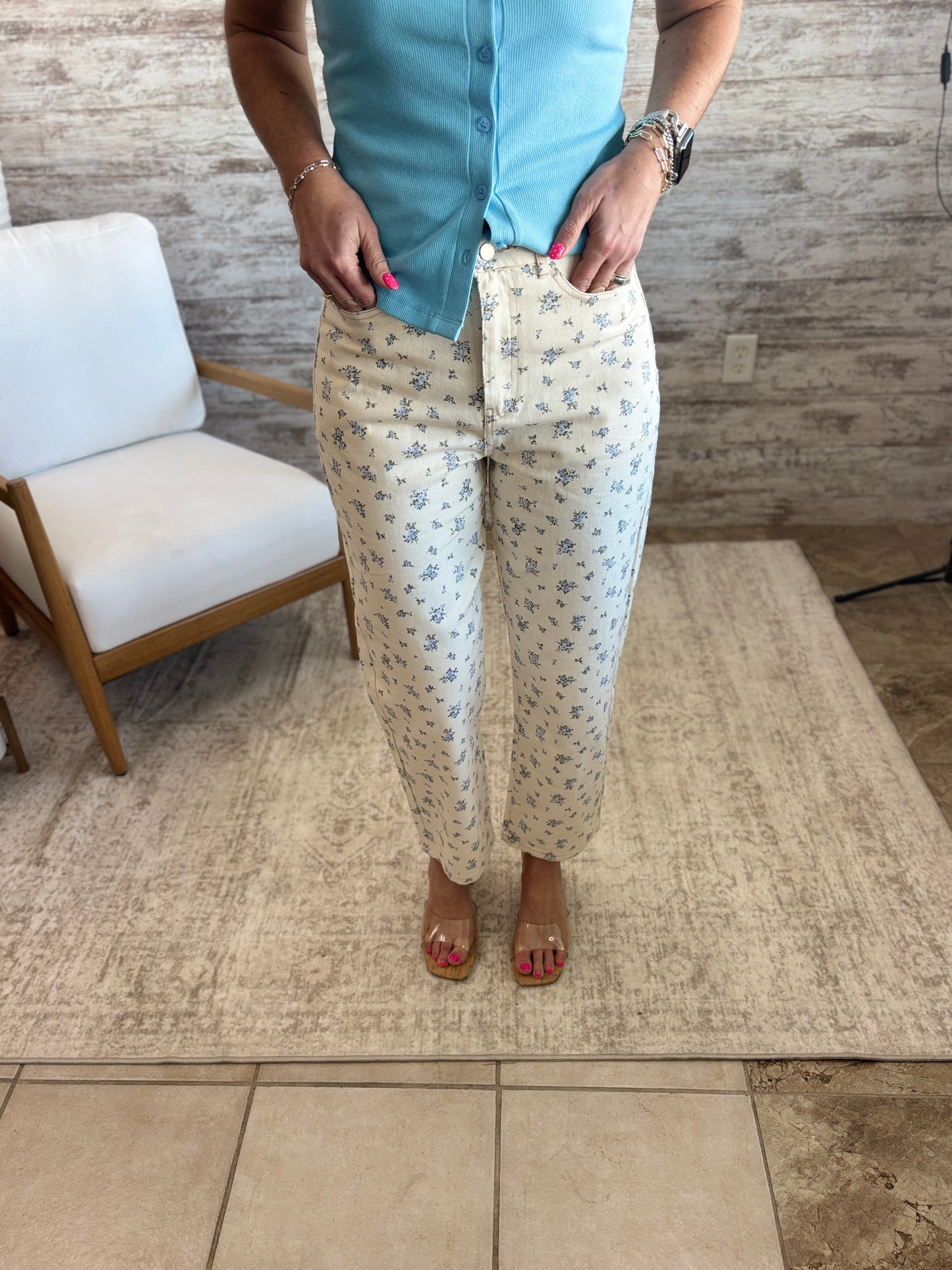 Ecru/Blue Multi Floral Denim