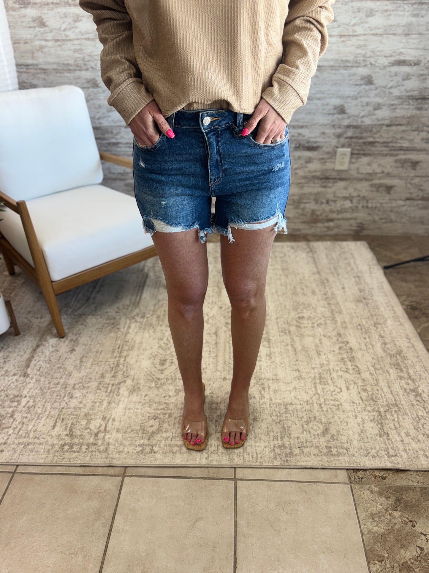 Zenana Dark Wash Distressed Shorts DTP-1999Y