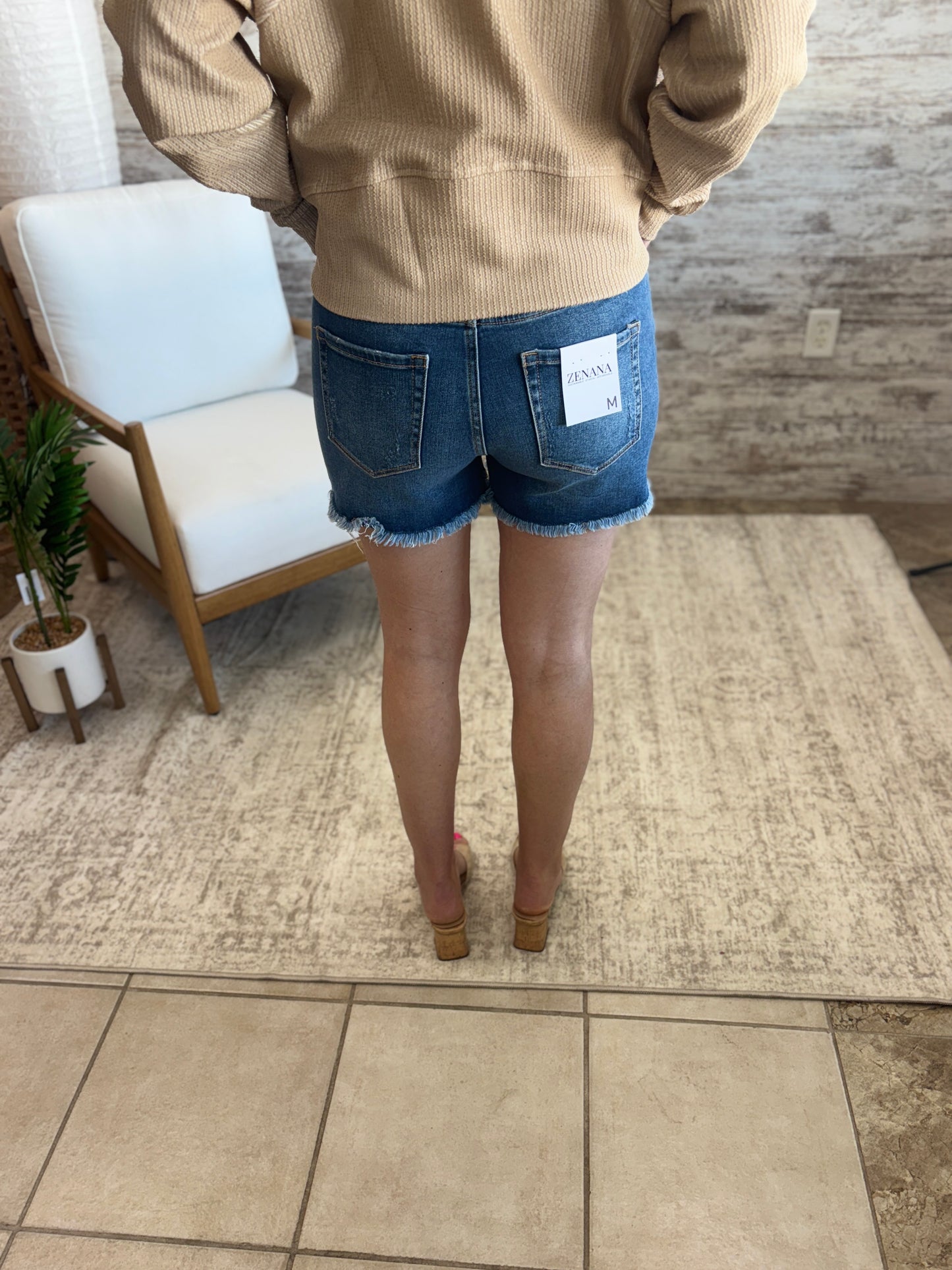 Zenana Dark Wash Distressed Shorts DTP-1999Y