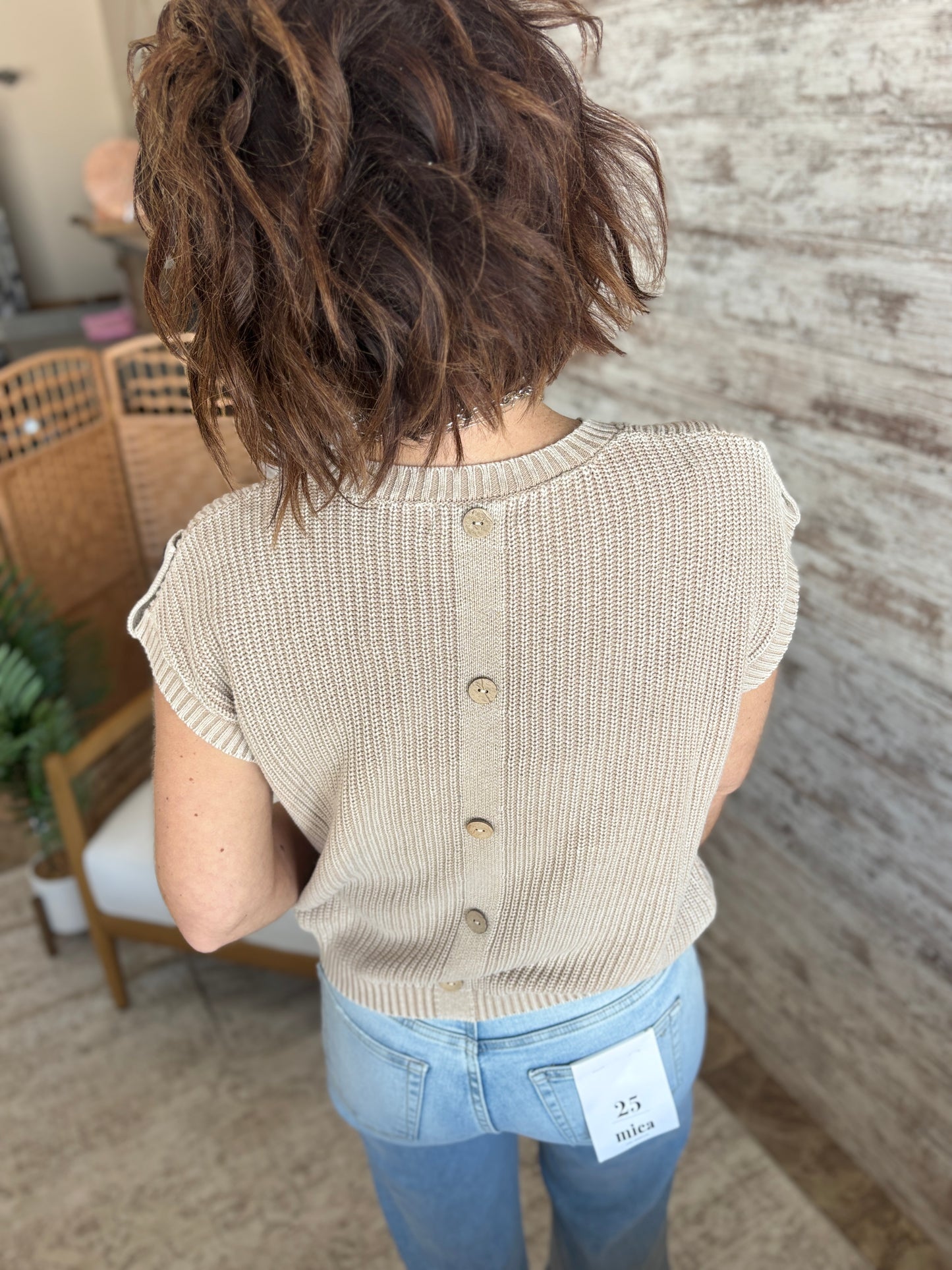 Khaki Acid Wash Button Sweater