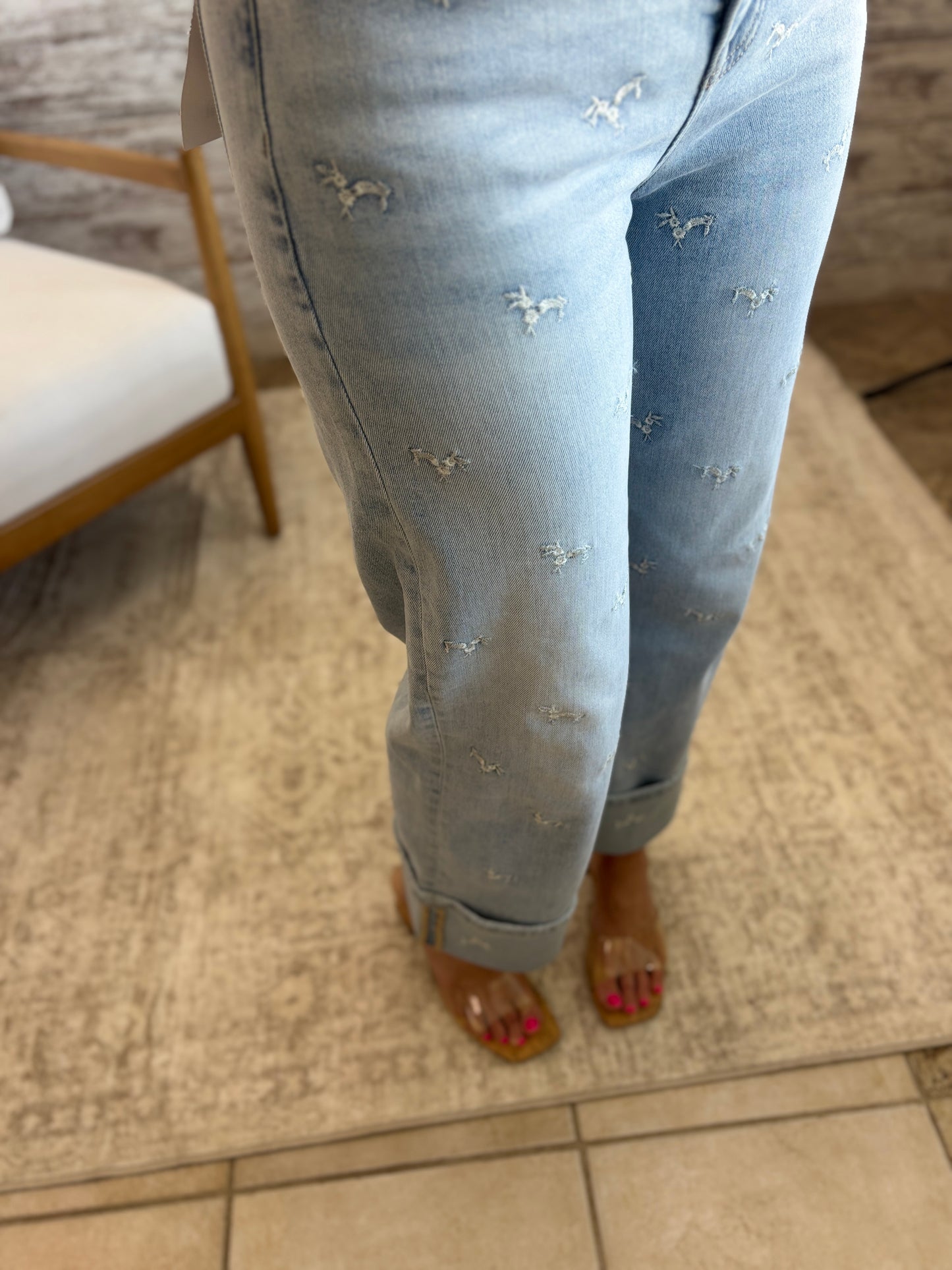 Mica Wide Leg Embroidered Tummy Tuck Jeans MTT-W3650