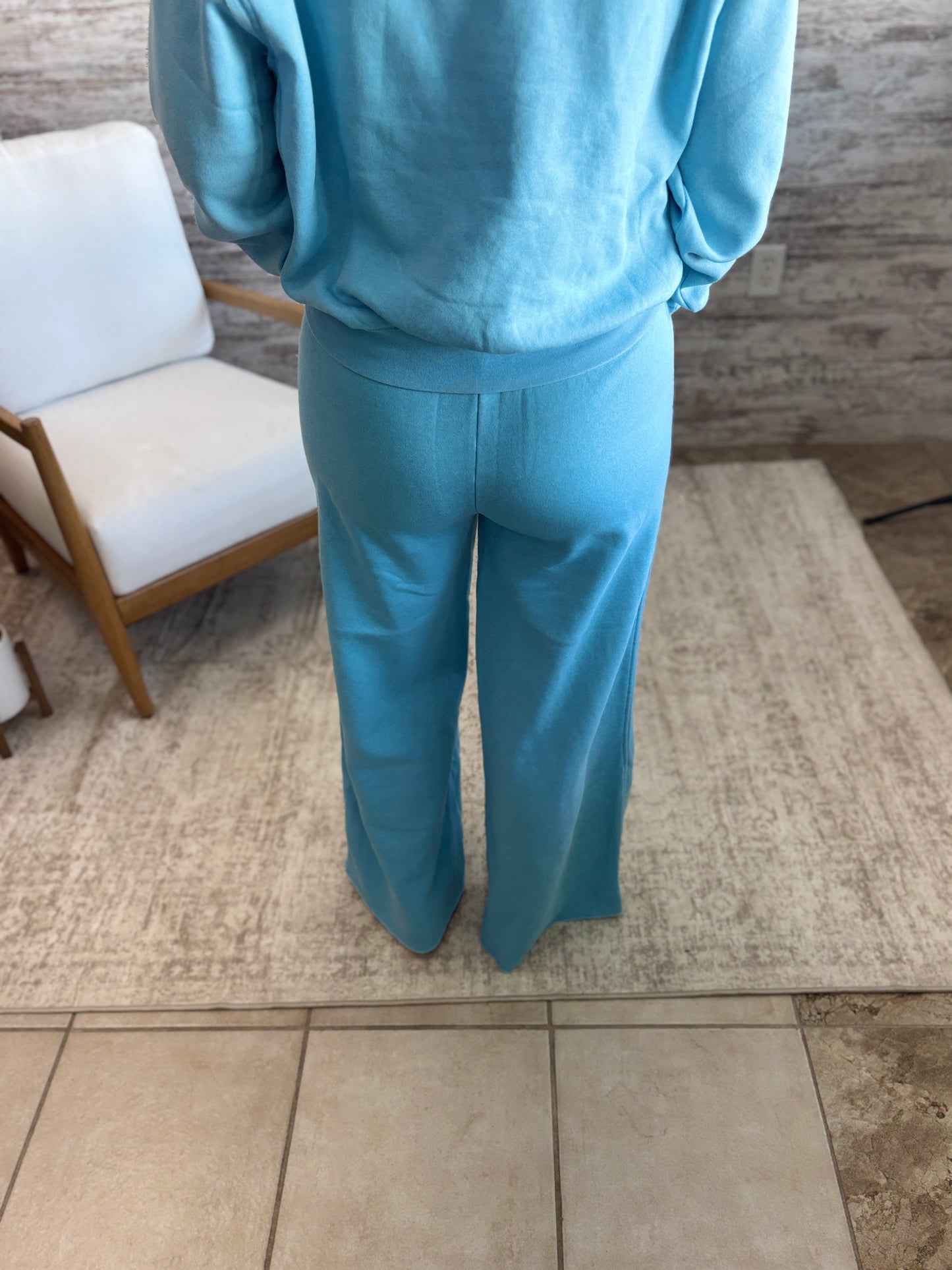 Blue French Terry Wide Leg Pant