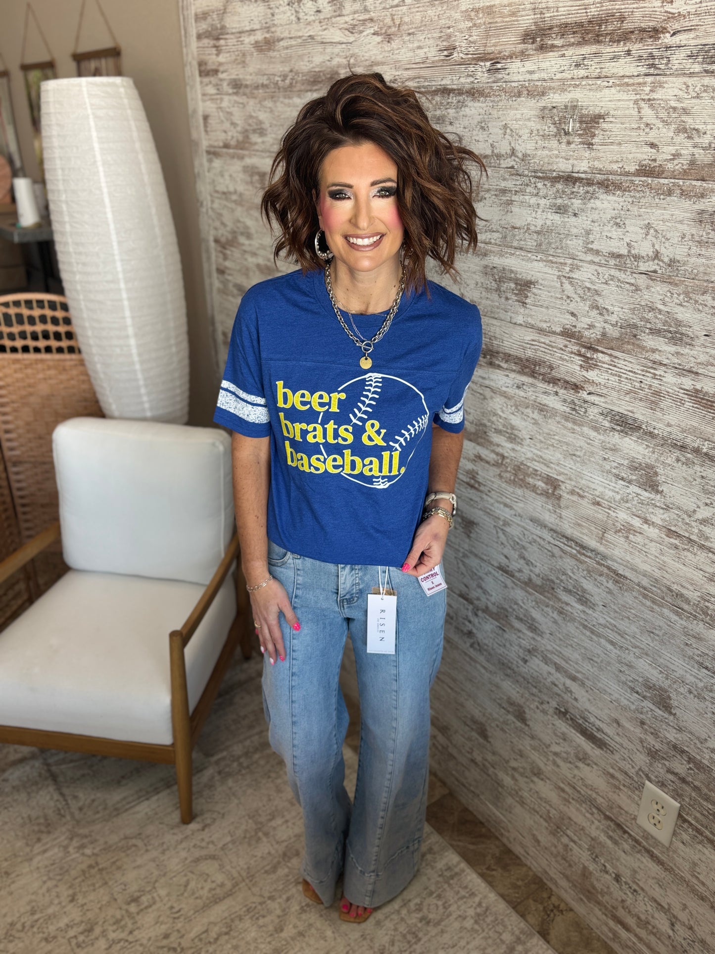 Beer, Brats, & Baseball District Varsity Stripe Royal Game Tee~ On Sale