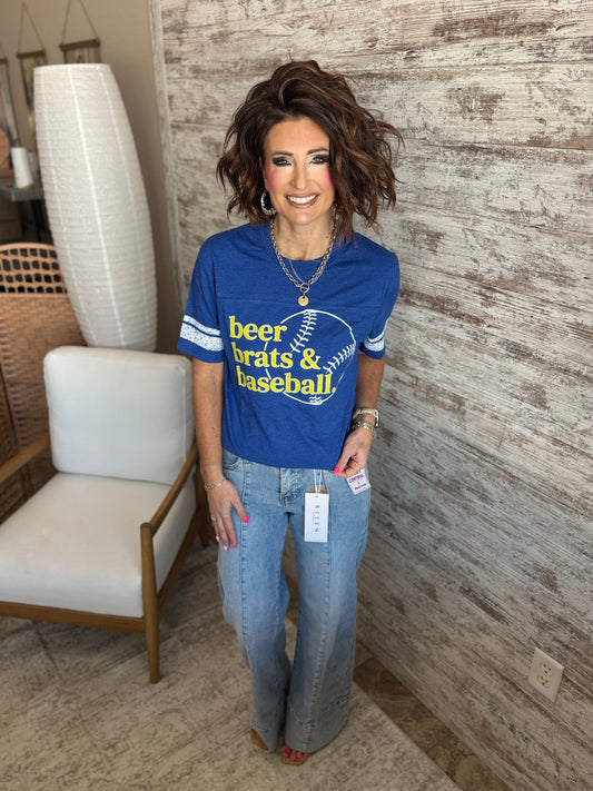 Beer, Brats, & Baseball District Varsity Stripe Royal Game Tee~ On Sale