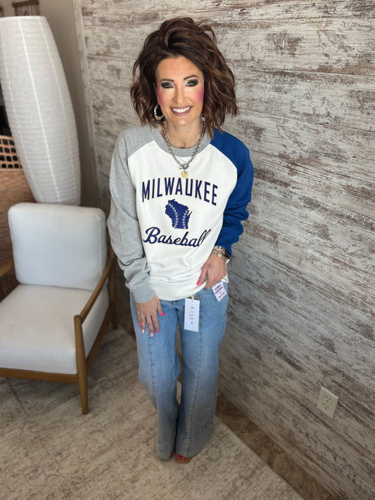 Milwaukee Baseball Pennant Royal Colorblock Crew